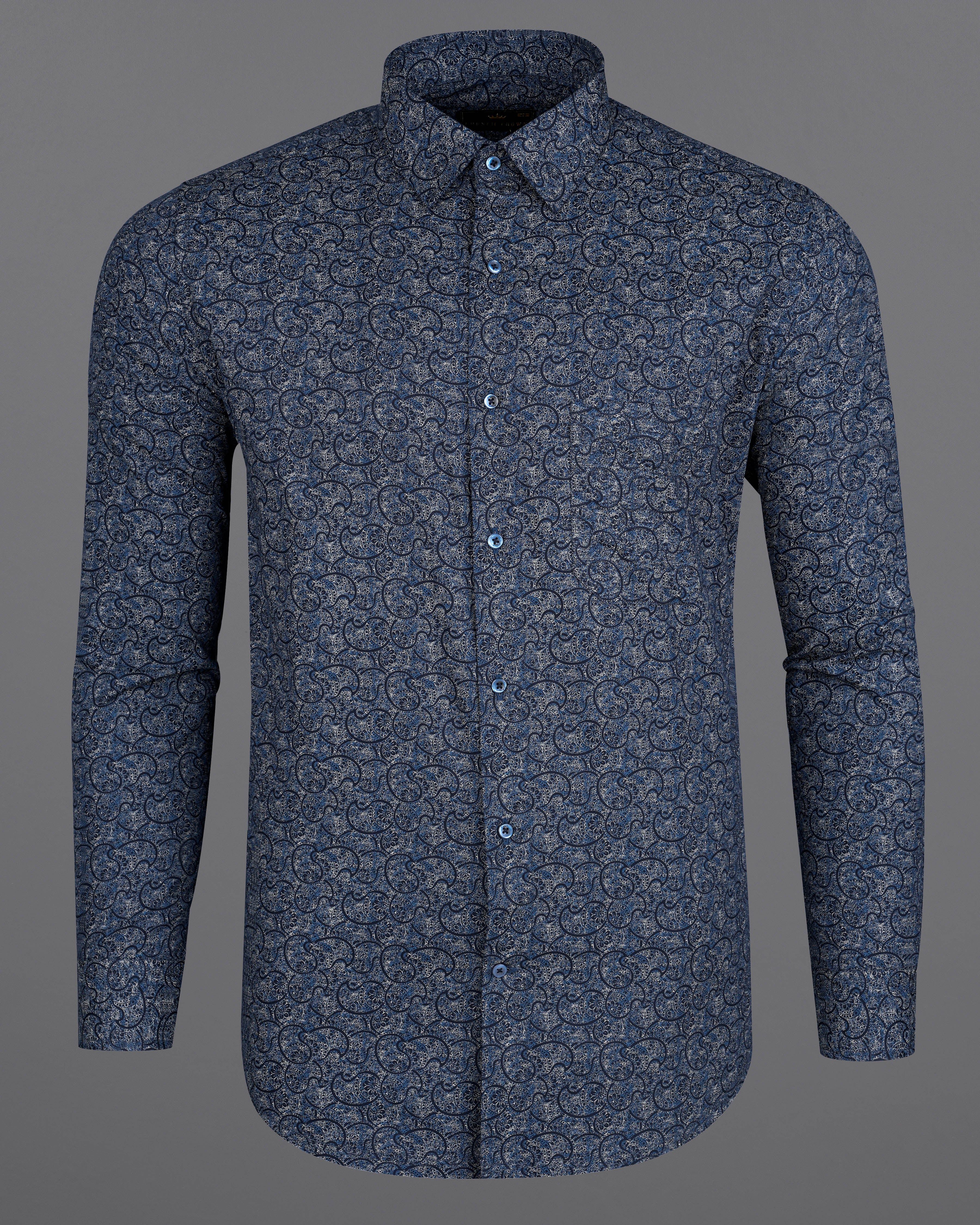 Mirage Navy Blue with Gainsboro Brown Paisley Printed Super Soft Premium Cotton Shirt 8410-BLE-38, 8410-BLE-H-38, 8410-BLE-39,8410-BLE-H-39, 8410-BLE-40, 8410-BLE-H-40, 8410-BLE-42, 8410-BLE-H-42, 8410-BLE-44, 8410-BLE-H-44, 8410-BLE-46, 8410-BLE-H-46, 8410-BLE-48, 8410-BLE-H-48, 8410-BLE-50, 8410-BLE-H-50, 8410-BLE-52, 8410-BLE-H-52