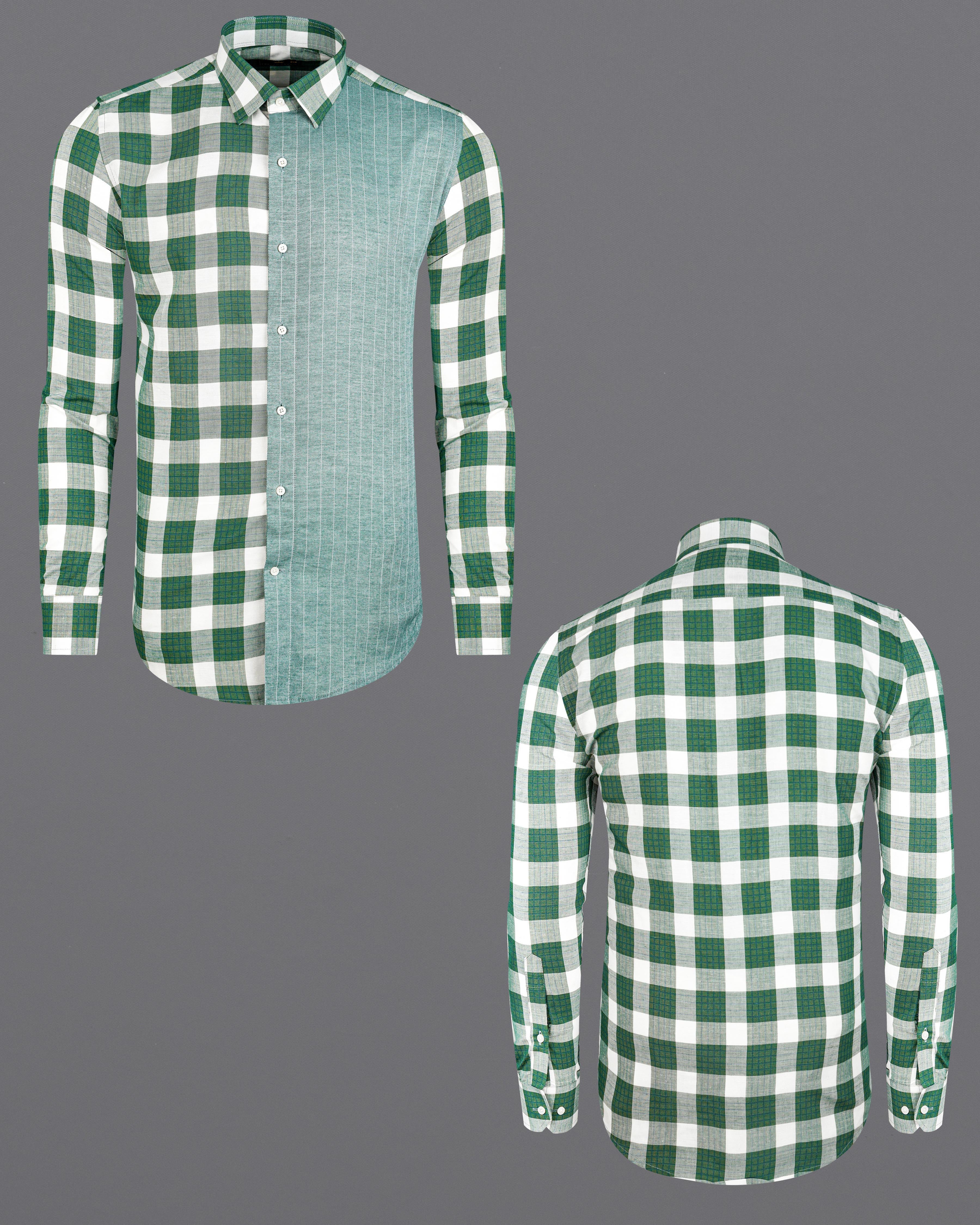 Ziggurat Green Striped with Camarone Green Checkered Luxurious Linen Designer Shirt 8416-P190-38, 8416-P190-H-38, 8416-P190-39,8416-P190-H-39, 8416-P190-40, 8416-P190-H-40, 8416-P190-42, 8416-P190-H-42, 8416-P190-44, 8416-P190-H-44, 8416-P190-46, 8416-P190-H-46, 8416-P190-48, 8416-P190-H-48, 8416-P190-50, 8416-P190-H-50, 8416-P190-52, 8416-P190-H-52