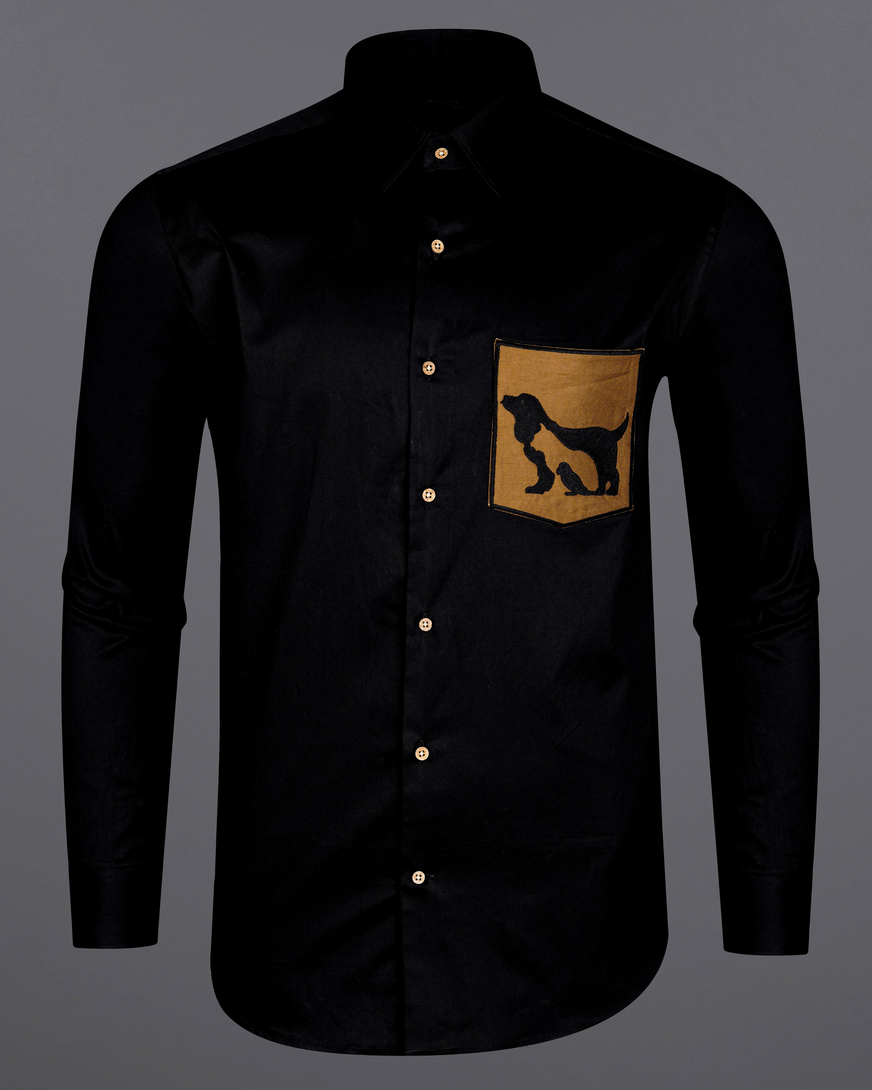 Jade Black with Mckenzi Brown Patch Pocket Illusion Dog Embroidered  Super Soft Premium Cotton Shirt 8436-E003-38, 8436-E003-H-38, 8436-E003-39, 8436-E003-H-39, 8436-E003-40, 8436-E003-H-40, 8436-E003-42, 8436-E003-H-42, 8436-E003-44, 8436-E003-H-44, 8436-E003-46, 8436-E003-H-46, 8436-E003-48, 8436-E003-H-48, 8436-E003-50, 8436-E003-H-50, 8436-E003-52, 8436-E003-H-52