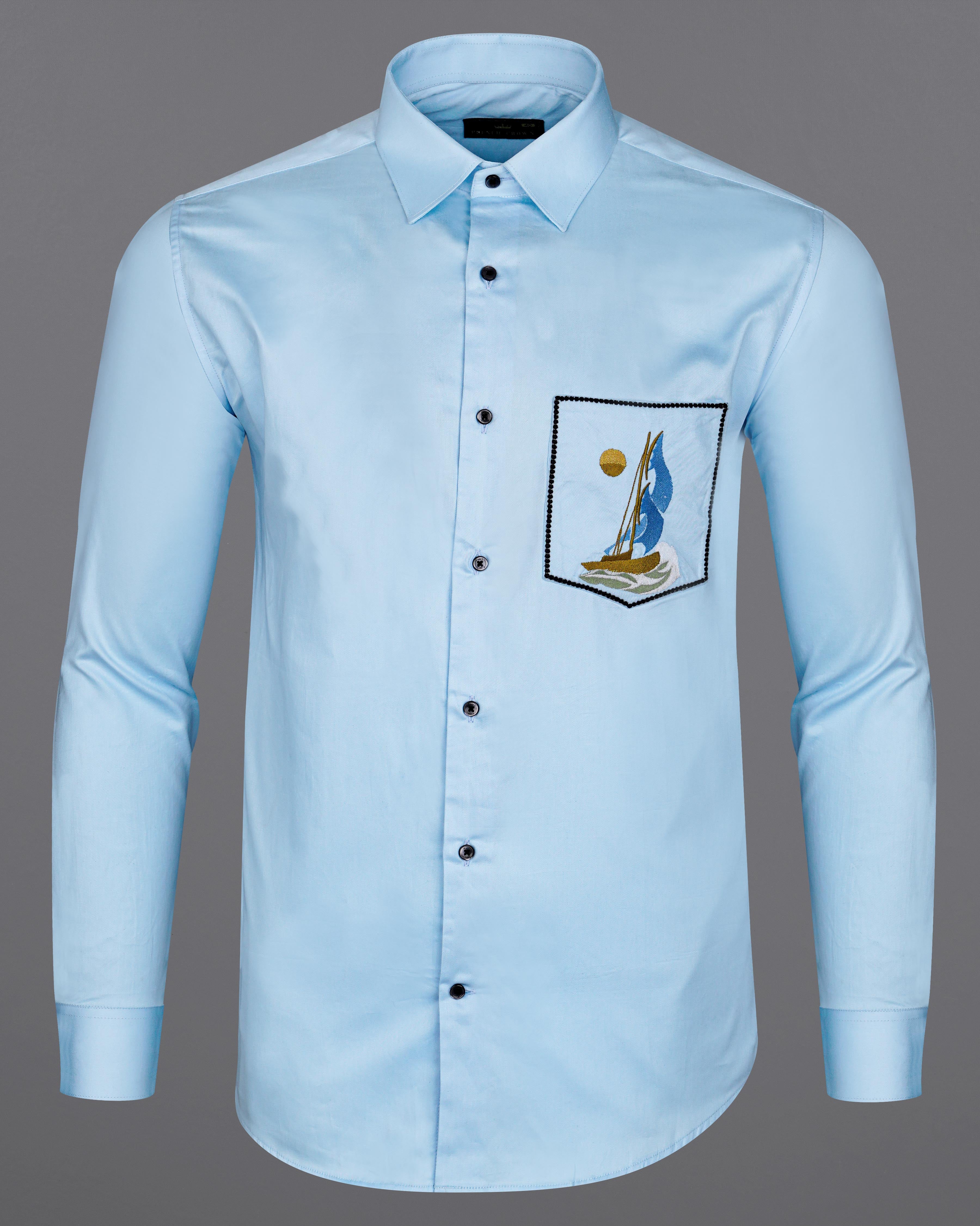 Tropical Aqua Blue with Boat Embroidered Super Soft Premium Cotton Shirt 8437-E004-38, 8437-E004-H-38, 8437-E004-39, 8437-E004-H-39, 8437-E004-40, 8437-E004-H-40, 8437-E004-42, 8437-E004-H-42, 8437-E004-44, 8437-E004-H-44, 8437-E004-46, 8437-E004-H-46, 8437-E004-48, 8437-E004-H-48, 8437-E004-50, 8437-E004-H-50, 8437-E004-52, 8437-E004-H-52