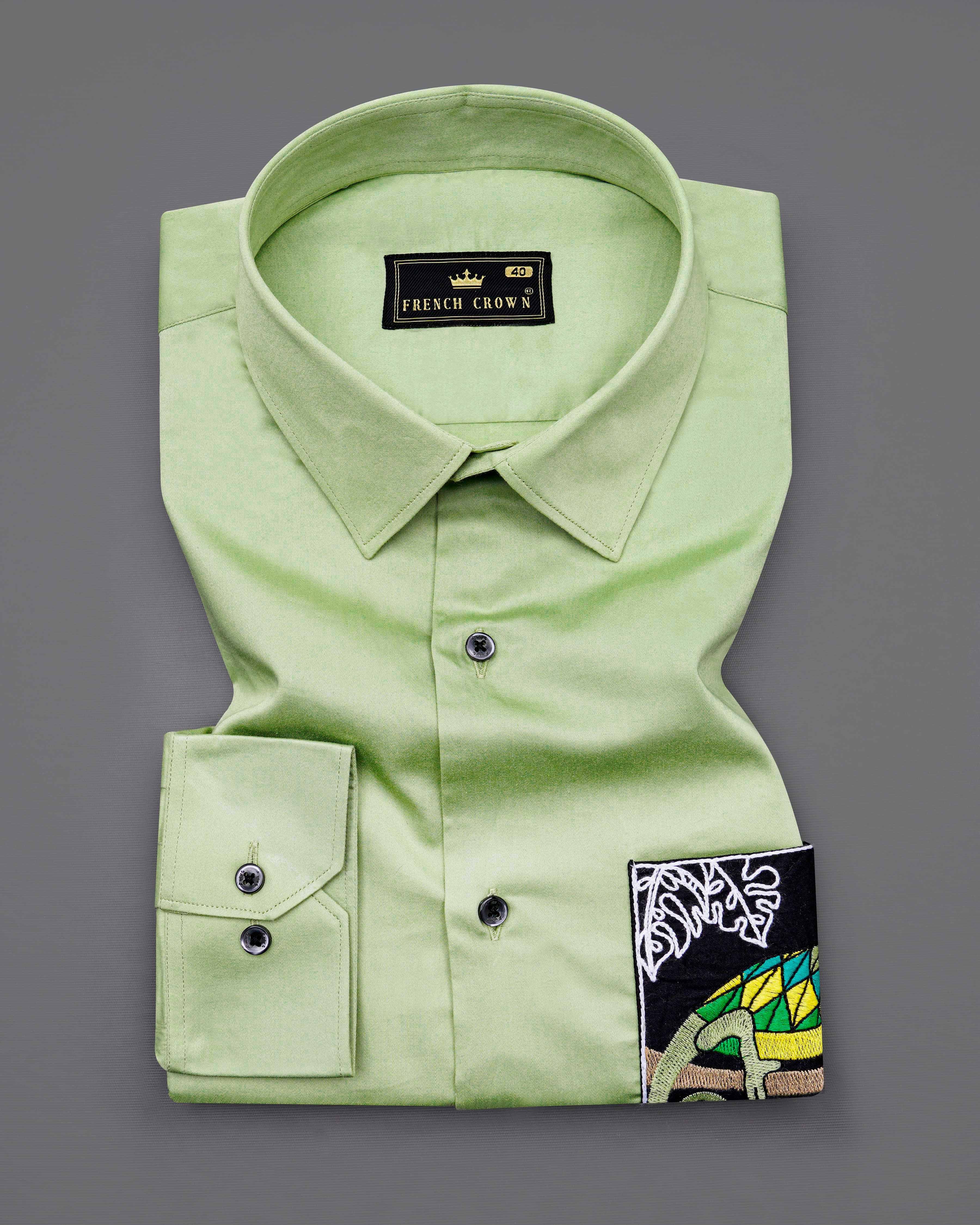 Timberwolf Green with Black Patch Subtle Sheen Pocket Chameleon Embroidered  Super Soft Premium Cotton Shirt 8438-BLK-E005-38, 8438-BLK-E005-H-38, 8438-BLK-E005-39, 8438-BLK-E005-H-39, 8438-BLK-E005-40, 8438-BLK-E005-H-40, 8438-BLK-E005-42, 8438-BLK-E005-H-42, 8438-BLK-E005-44, 8438-BLK-E005-H-44, 8438-BLK-E005-46, 8438-BLK-E005-H-46, 8438-BLK-E005-48, 8438-BLK-E005-H-48, 8438-BLK-E005-50, 8438-BLK-E005-H-50, 8438-BLK-E005-52, 8438-BLK-E005-H-52