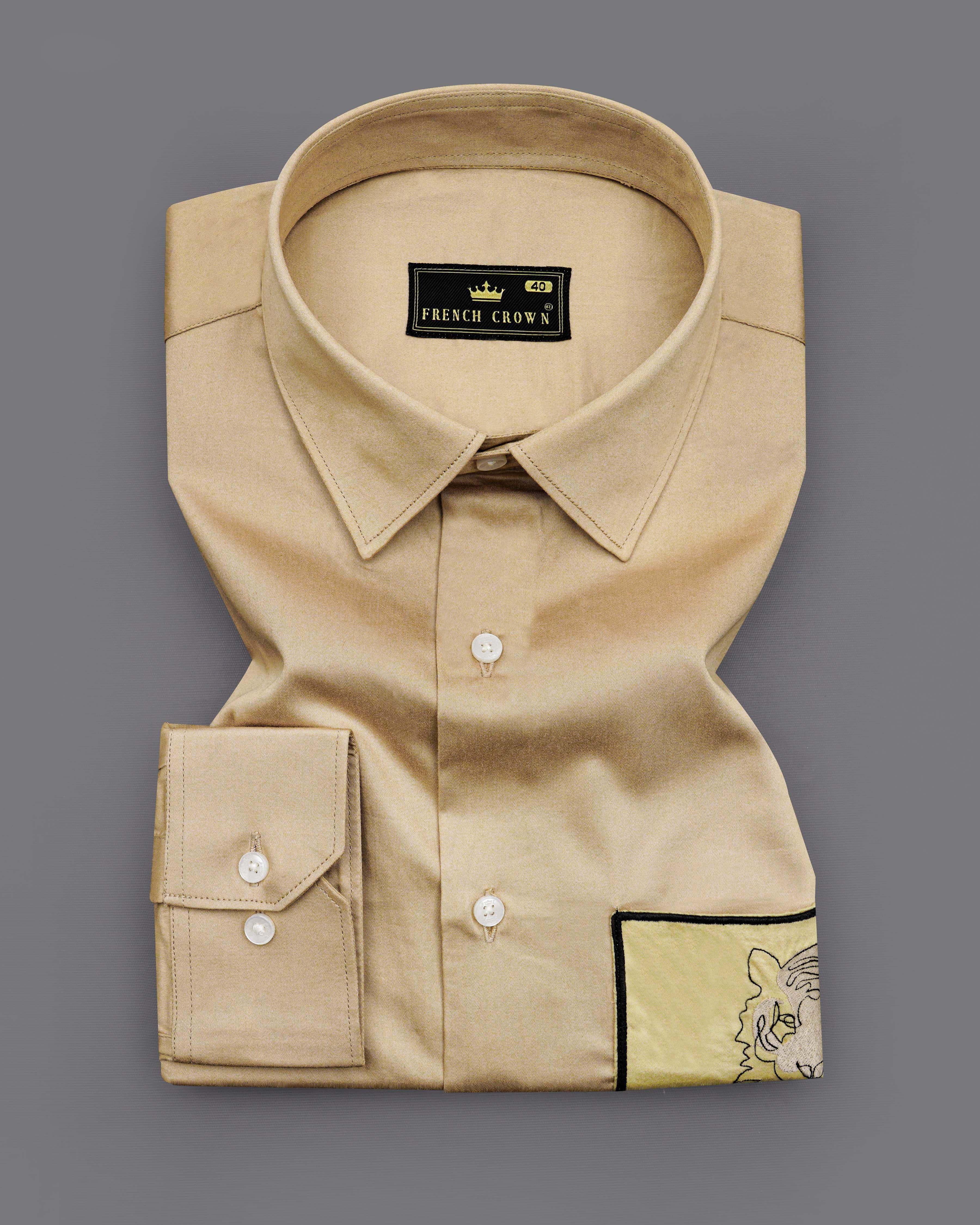 Coral Reef Brown with Colonial Yellow Patch Subtle Sheen Pocket Tiger Embroidered  Super Soft Premium Cotton Shirt 8439-E006-38, 8439-E006-H-38, 8439-E006-39, 8439-E006-H-39, 8439-E006-40, 8439-E006-H-40, 8439-E006-42, 8439-E006-H-42, 8439-E006-44, 8439-E006-H-44, 8439-E006-46, 8439-E006-H-46, 8439-E006-48, 8439-E006-H-48, 8439-E006-50, 8439-E006-H-50, 8439-E006-52, 8439-E006-H-52