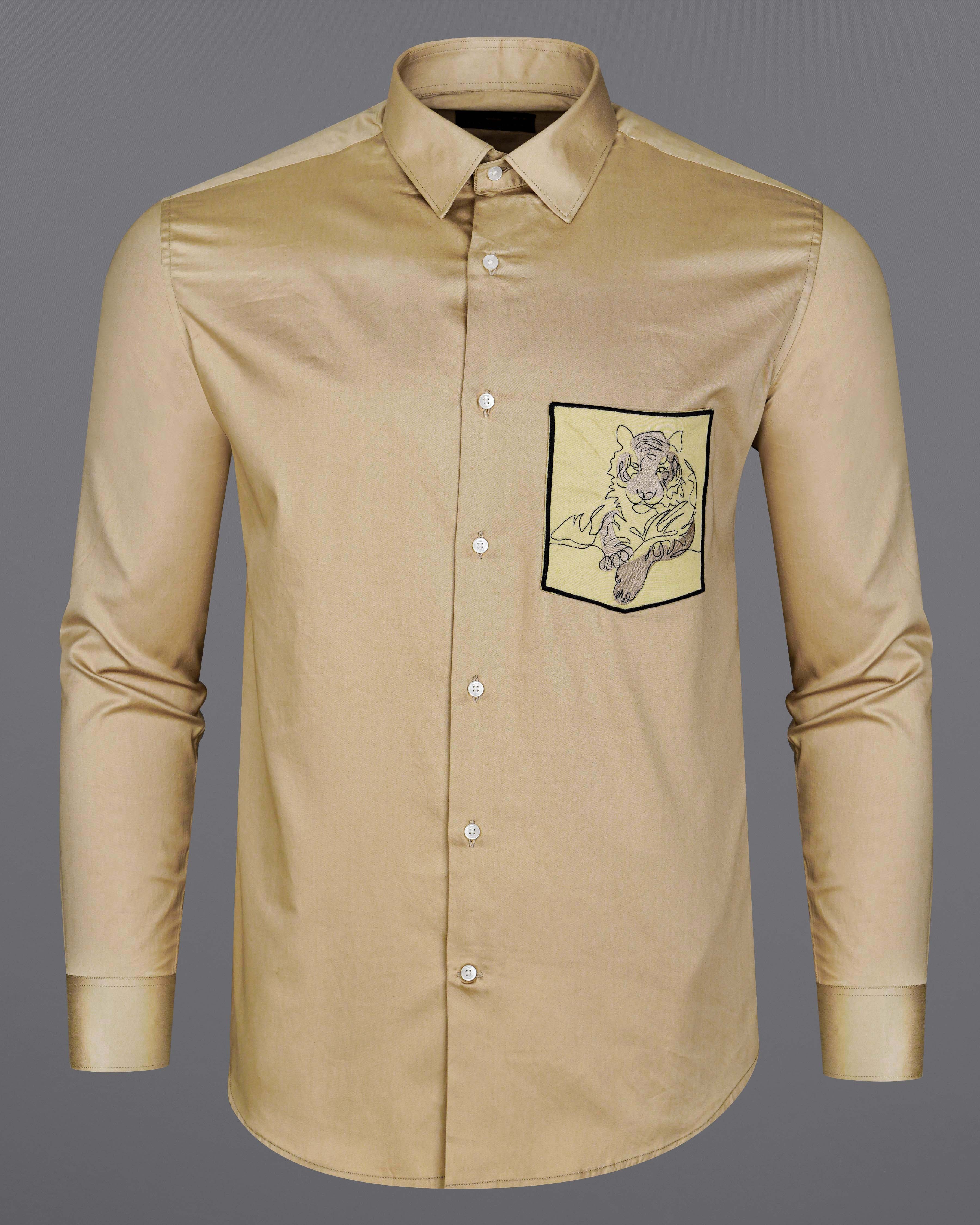 Coral Reef Brown with Colonial Yellow Patch Subtle Sheen Pocket Tiger Embroidered  Super Soft Premium Cotton Shirt 8439-E006-38, 8439-E006-H-38, 8439-E006-39, 8439-E006-H-39, 8439-E006-40, 8439-E006-H-40, 8439-E006-42, 8439-E006-H-42, 8439-E006-44, 8439-E006-H-44, 8439-E006-46, 8439-E006-H-46, 8439-E006-48, 8439-E006-H-48, 8439-E006-50, 8439-E006-H-50, 8439-E006-52, 8439-E006-H-52