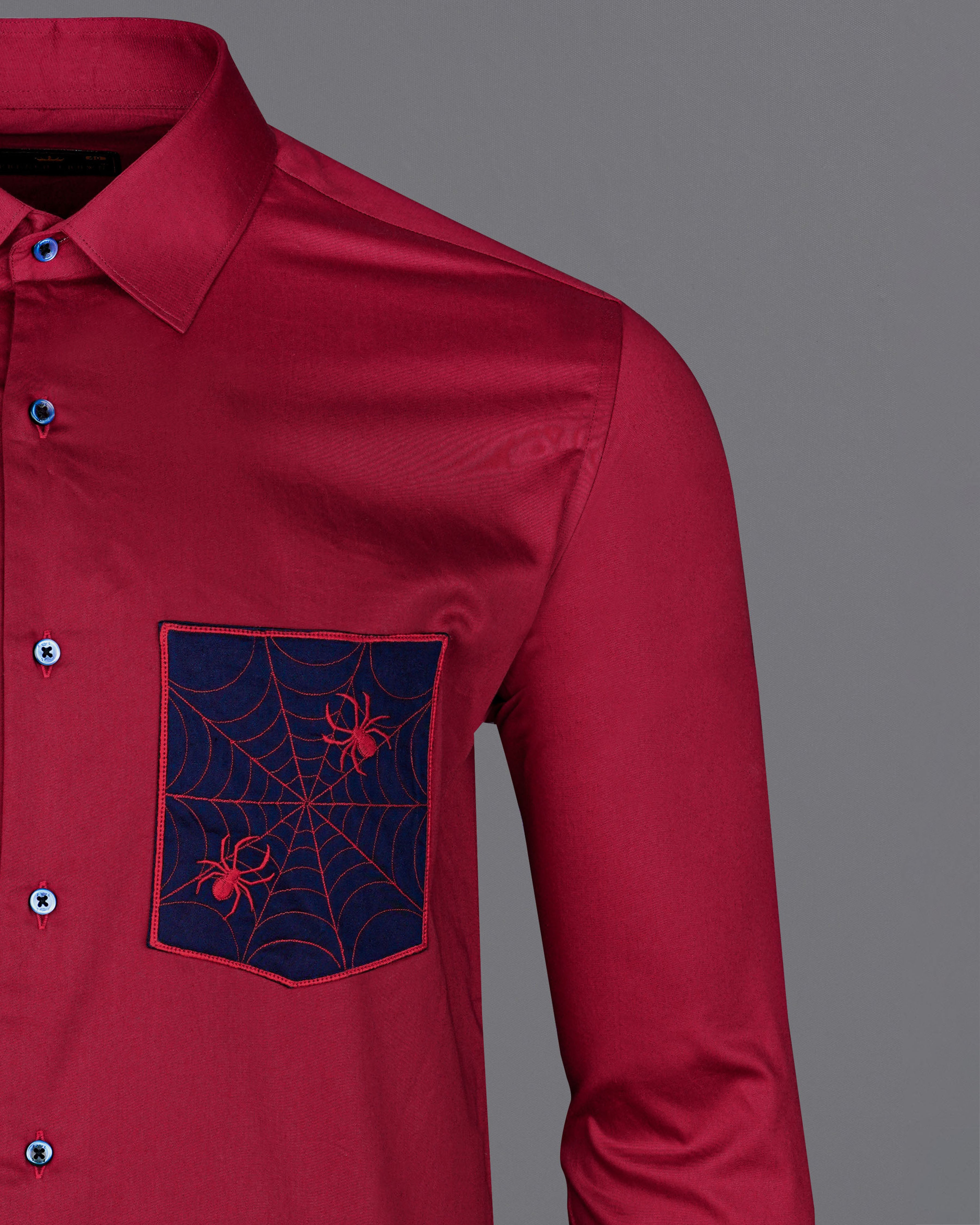 Claret Red with Mirage Subtle Sheen Blue Patch Pocket Spider Embroidered  Super Soft Premium Cotton Shirt 8440-E007-38, 8440-E007-H-38, 8440-E007-39, 8440-E007-H-39, 8440-E007-40, 8440-E007-H-40, 8440-E007-42, 8440-E007-H-42, 8440-E007-44, 8440-E007-H-44, 8440-E007-46, 8440-E007-H-46, 8440-E007-48, 8440-E007-H-48, 8440-E007-50, 8440-E007-H-50, 8440-E007-52, 8440-E007-H-52