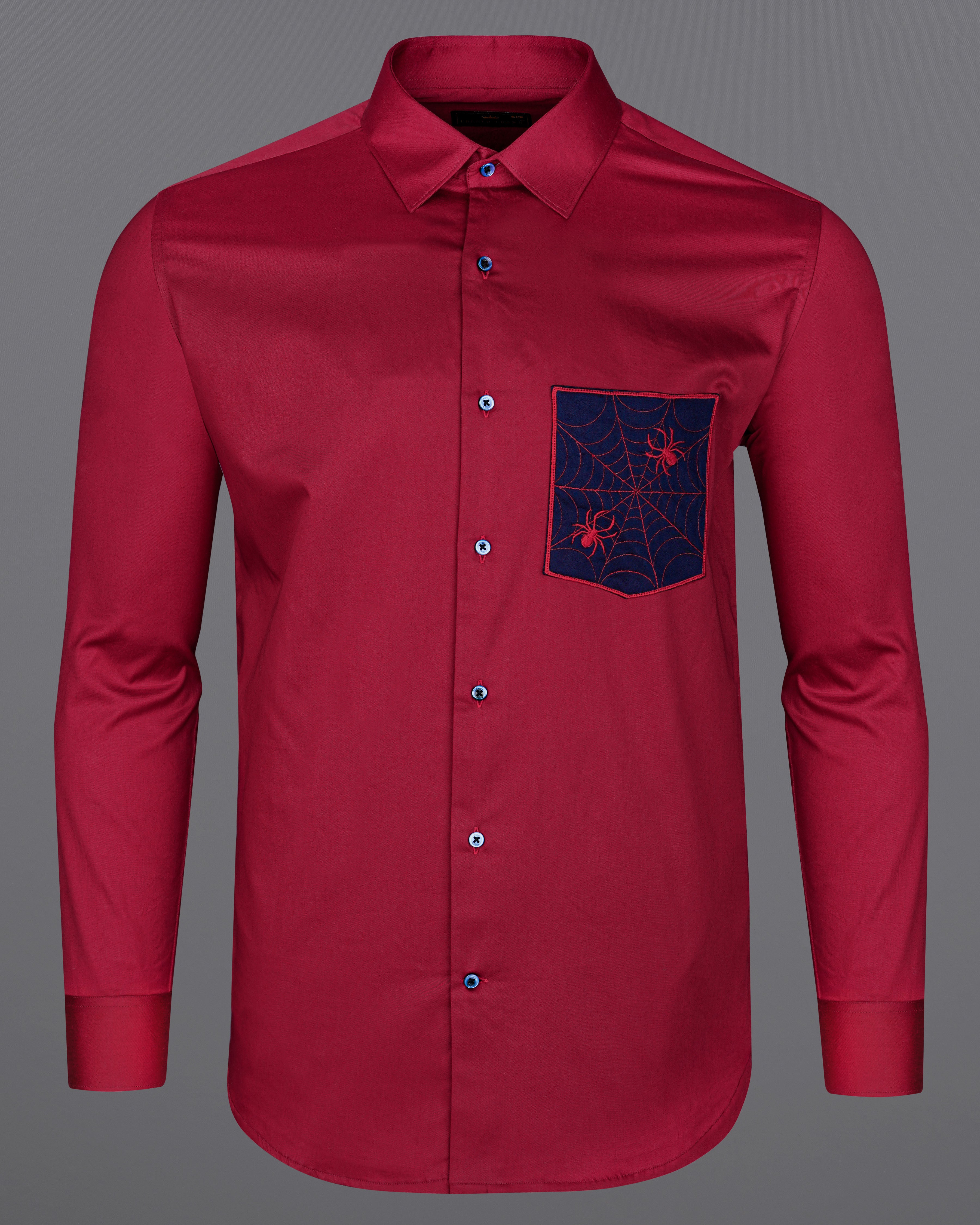 Claret Red with Mirage Subtle Sheen Blue Patch Pocket Spider Embroidered  Super Soft Premium Cotton Shirt 8440-E007-38, 8440-E007-H-38, 8440-E007-39, 8440-E007-H-39, 8440-E007-40, 8440-E007-H-40, 8440-E007-42, 8440-E007-H-42, 8440-E007-44, 8440-E007-H-44, 8440-E007-46, 8440-E007-H-46, 8440-E007-48, 8440-E007-H-48, 8440-E007-50, 8440-E007-H-50, 8440-E007-52, 8440-E007-H-52