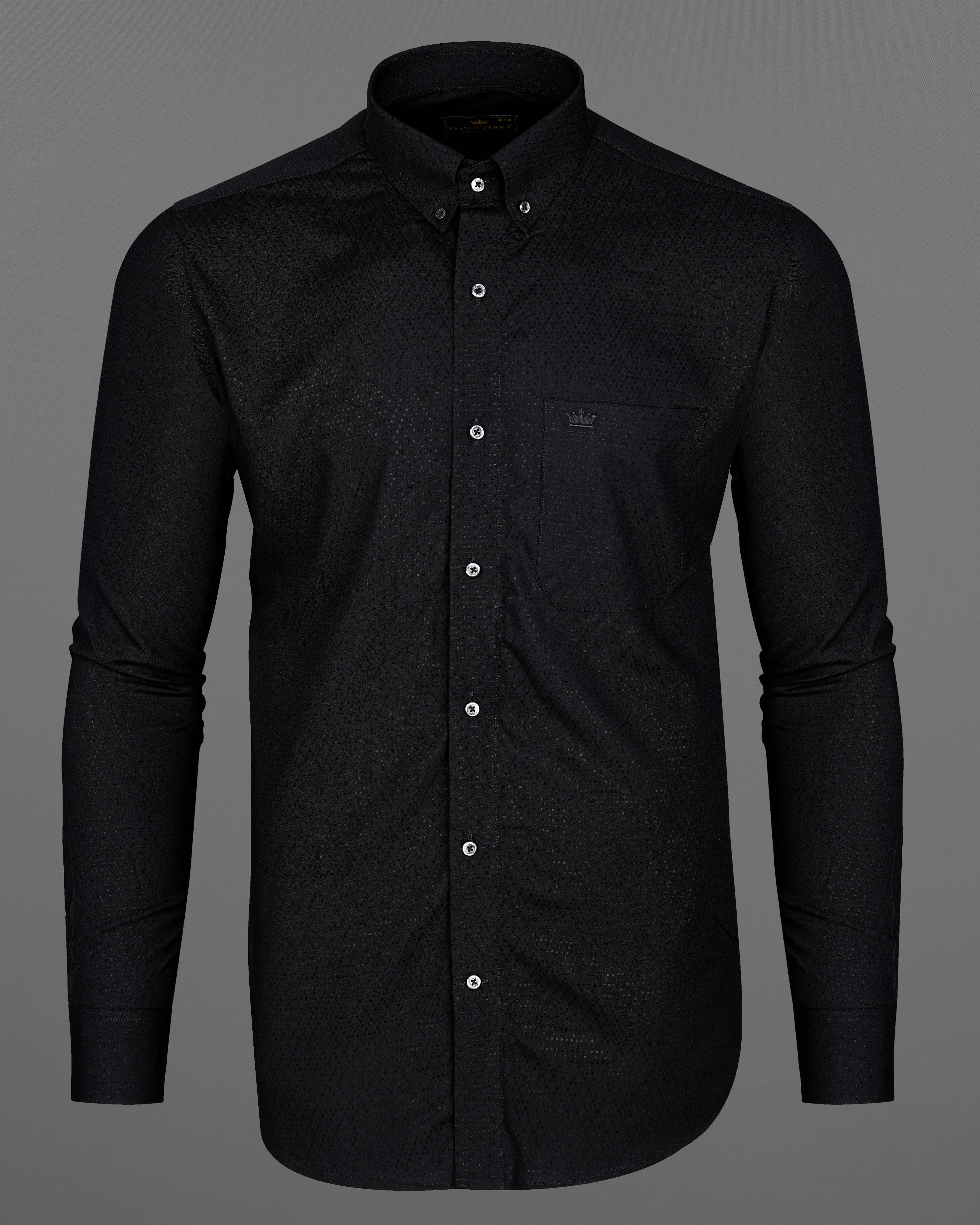 Jade Black Textured Premium Tencel Button-Down Shirt For Men
