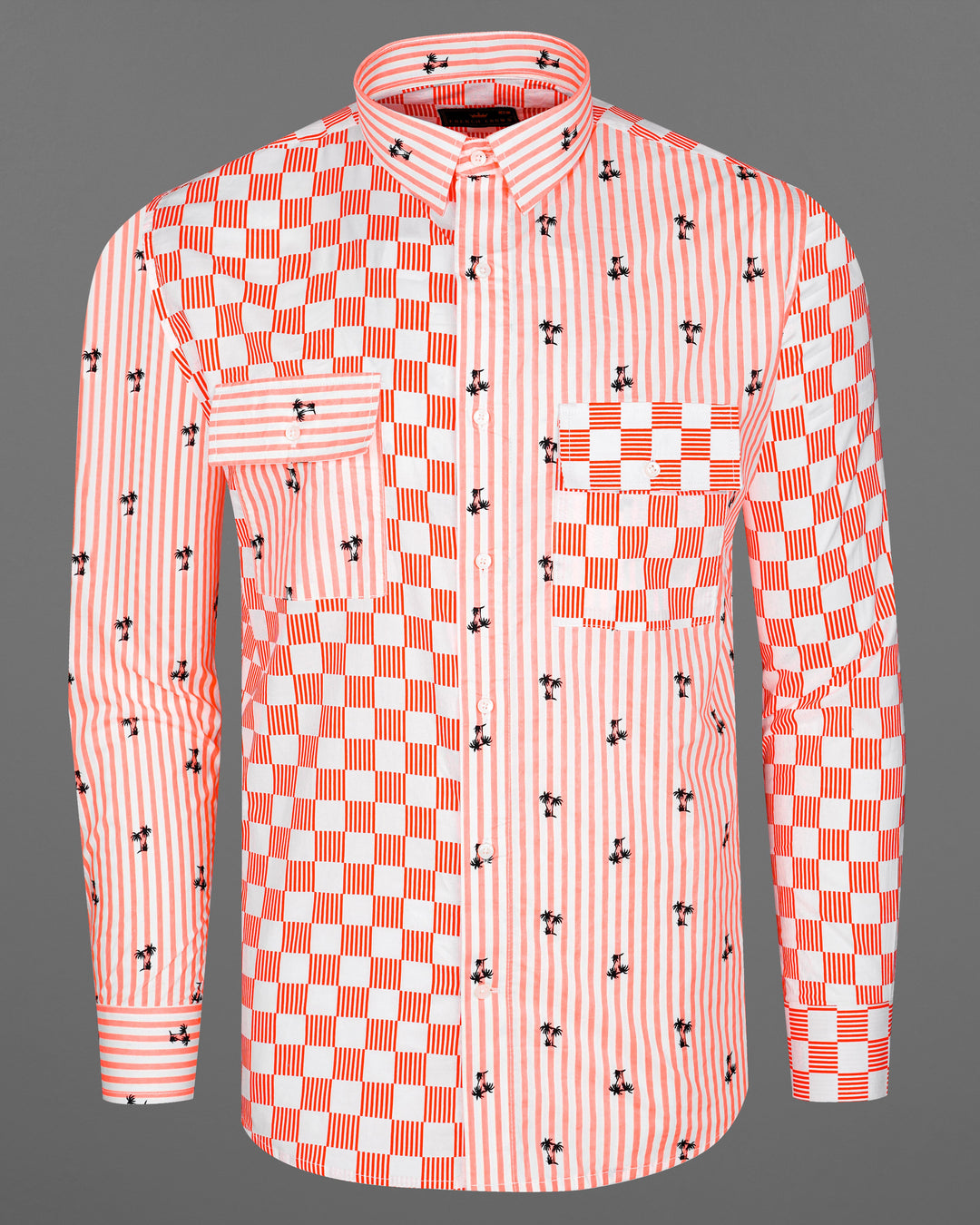 Scarlet Red with White Casual Prints/Stripes Premium Cotton Shirt For Men