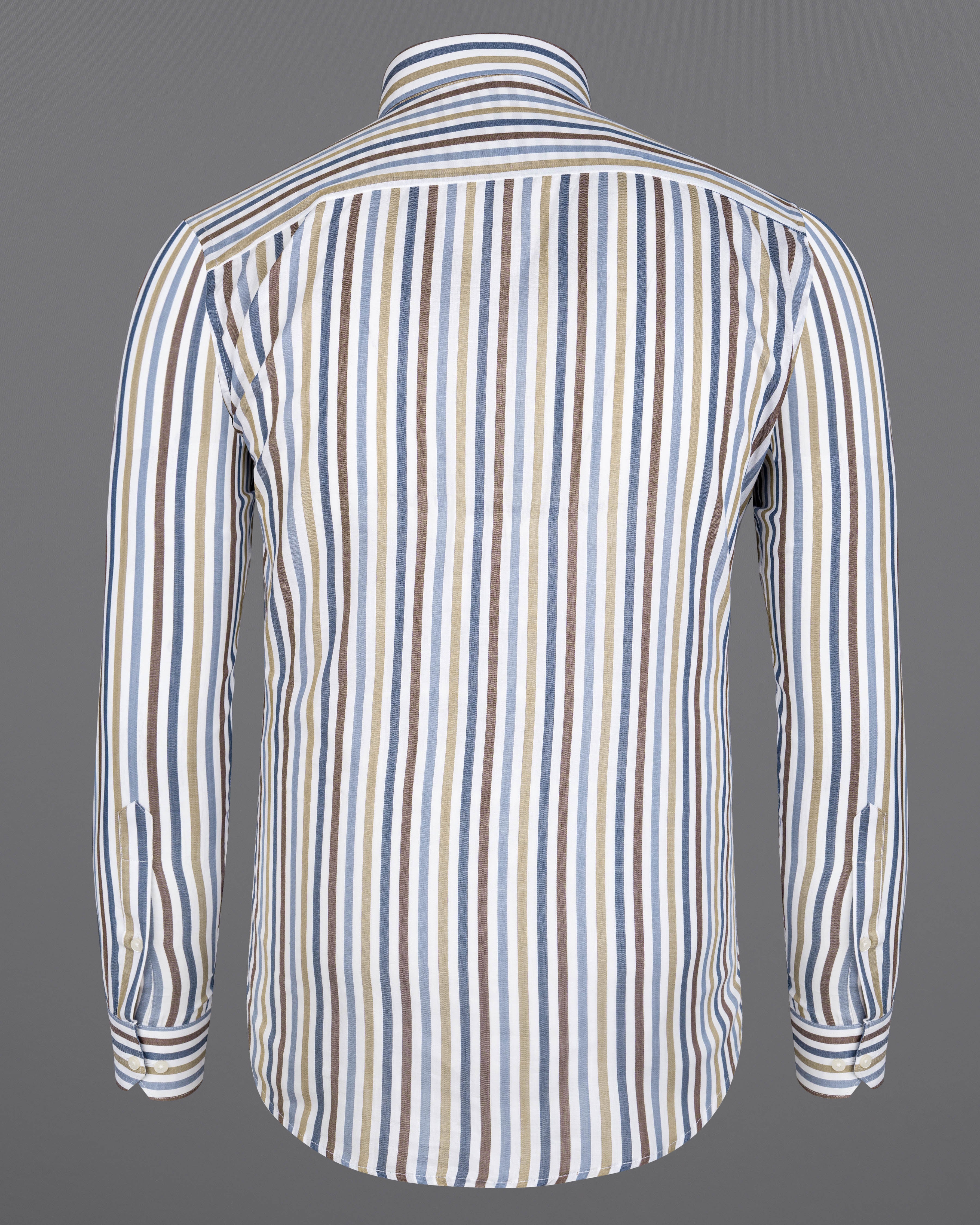 Bright White with Clam Shell Brown Multicolour Striped Premium Cotton Shirt  8633-38,8633-H-38,8633-39,8633-H-39,8633-40,8633-H-40,8633-42,8633-H-42,8633-44,8633-H-44,8633-46,8633-H-46,8633-48,8633-H-48,8633-50,8633-H-50,8633-52,8633-H-52