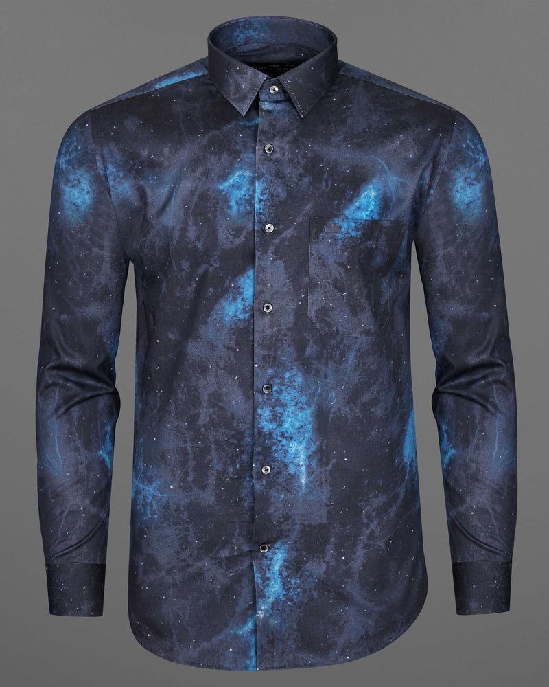 THUNDER NAVY BLUE WITH GLACIER BLUE MARBLE PRINTED SUPER SOFT PREMIUM COTTON SHIRT