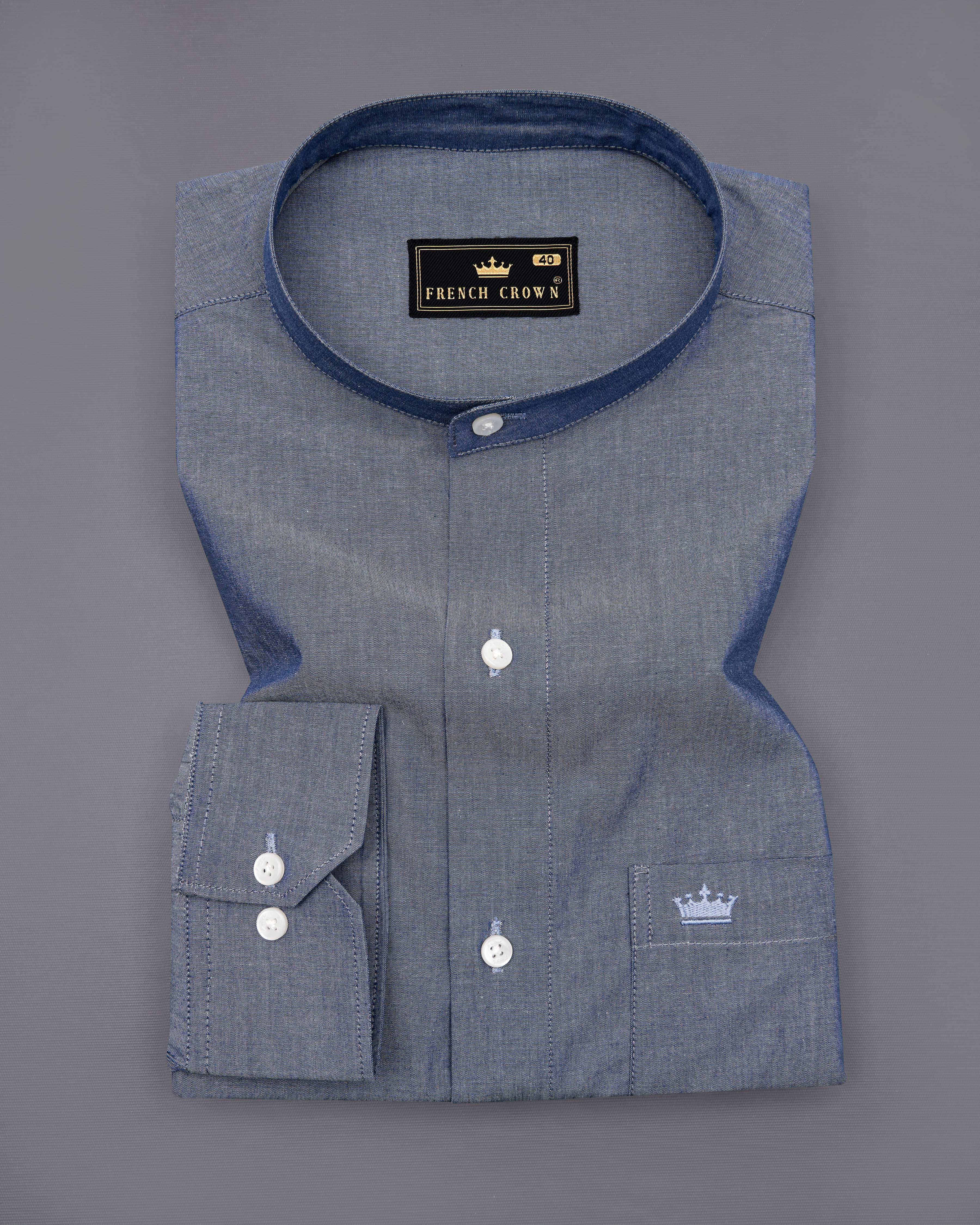 Shuttle Gray chambray mandarin collared Shirt  8649-M-38,8649-M-H-38,8649-M-39,8649-M-H-39,8649-M-40,8649-M-H-40,8649-M-42,8649-M-H-42,8649-M-44,8649-M-H-44,8649-M-46,8649-M-H-46,8649-M-48,8649-M-H-48,8649-M-50,8649-M-H-50,8649-M-52,8649-M-H-52