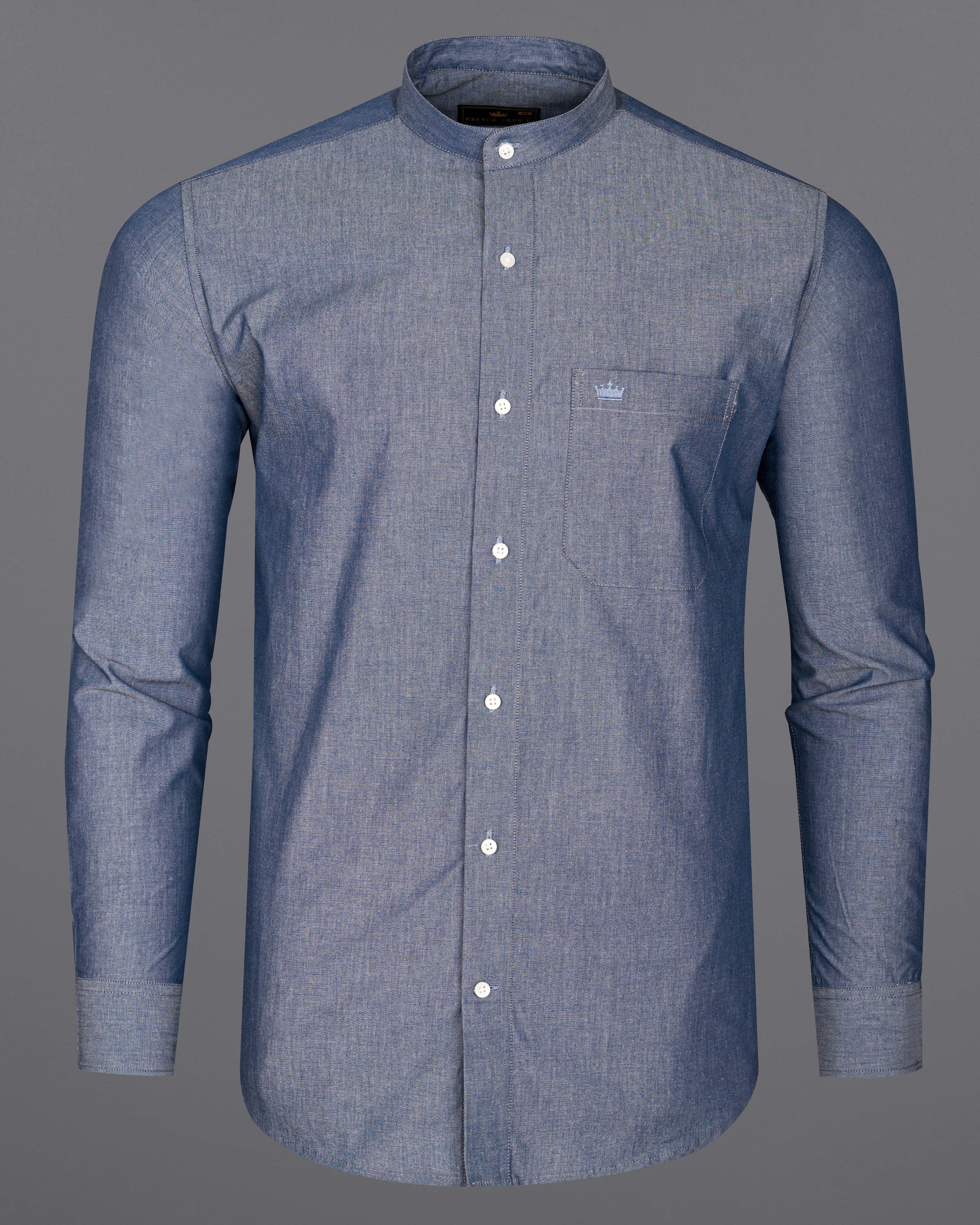 Shuttle Gray chambray mandarin collared Shirt  8649-M-38,8649-M-H-38,8649-M-39,8649-M-H-39,8649-M-40,8649-M-H-40,8649-M-42,8649-M-H-42,8649-M-44,8649-M-H-44,8649-M-46,8649-M-H-46,8649-M-48,8649-M-H-48,8649-M-50,8649-M-H-50,8649-M-52,8649-M-H-52