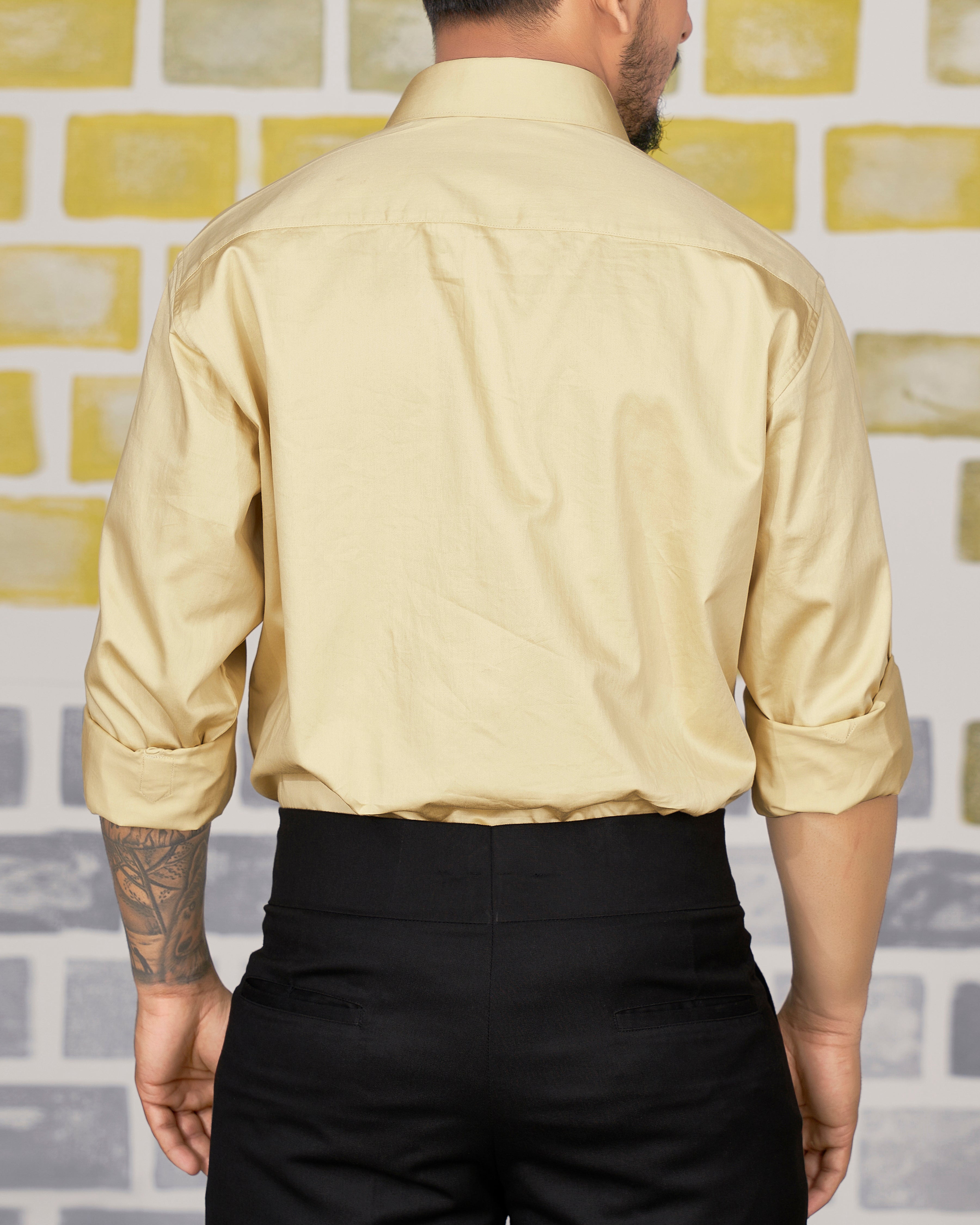 Sidecar Beige Snake Subtle Sheen Pleated Super Soft Premium Cotton Tuxedo Shirt