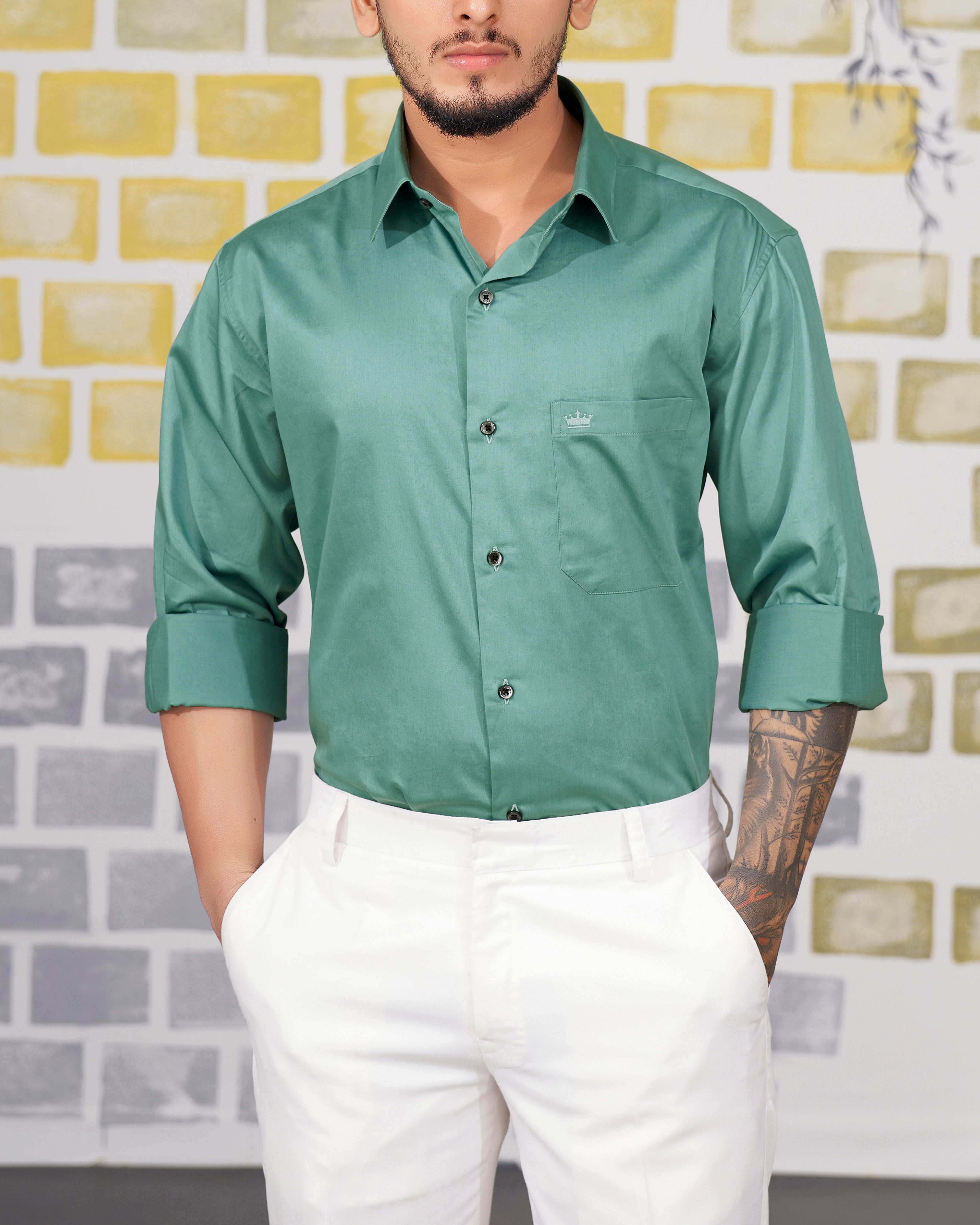 Patina Green Subtle Sheen Super Soft Premium Cotton Shirt