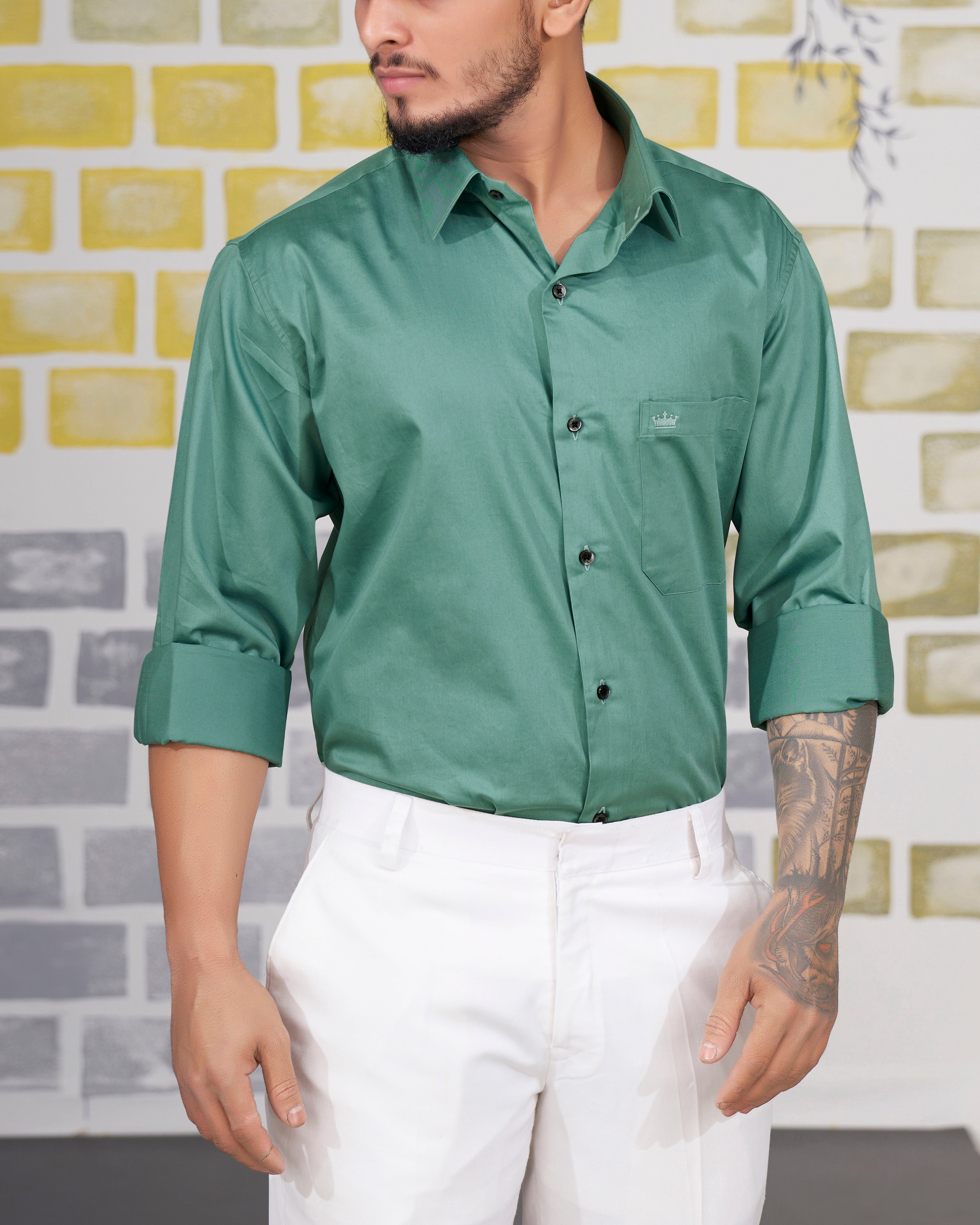 Patina Green Subtle Sheen Super Soft Premium Cotton Shirt