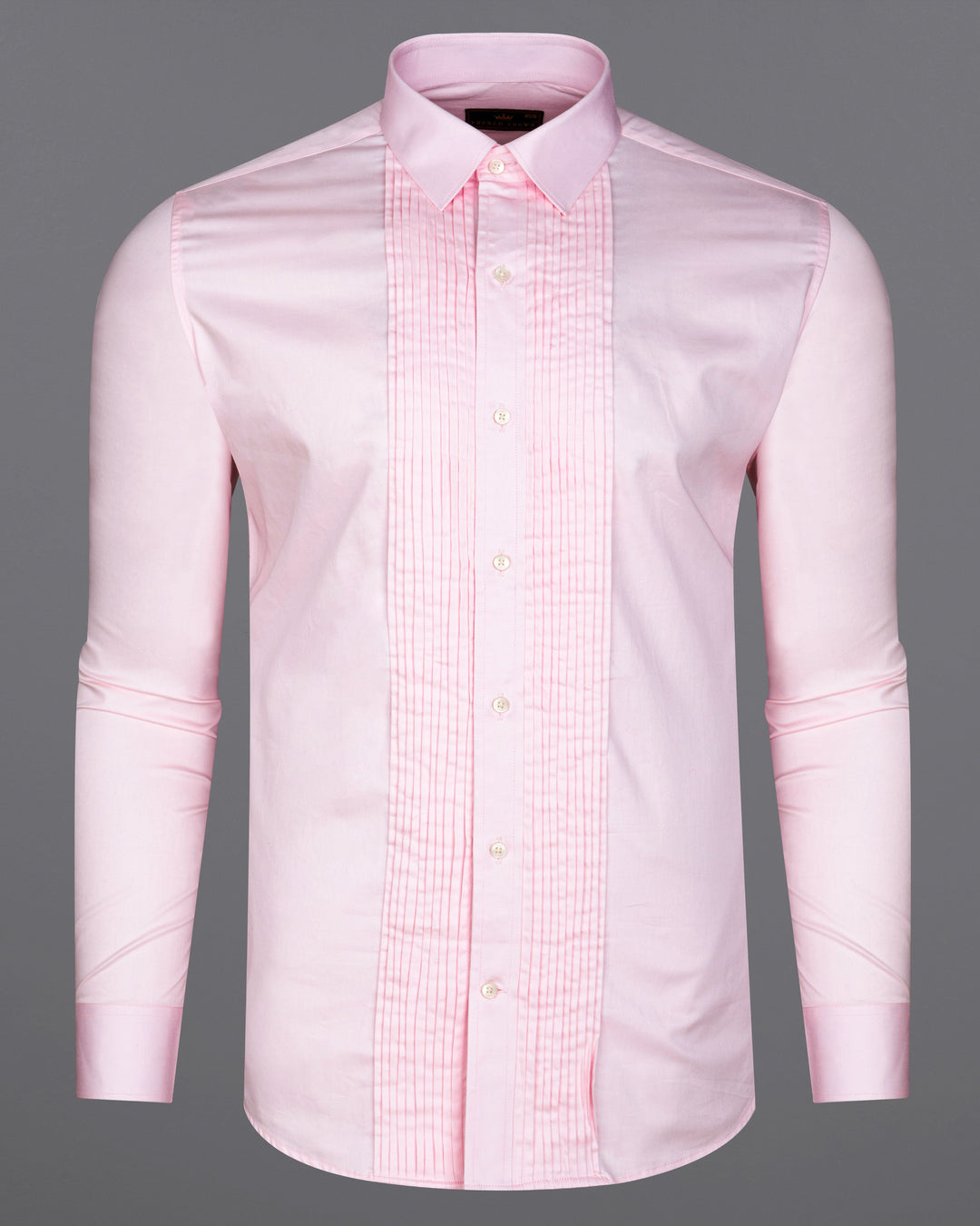 CAROUSEL PINK SUBTLE SHEEN SNAKE PLEATED SUPER SOFT PREMIUM COTTON TUXEDO SHIRT