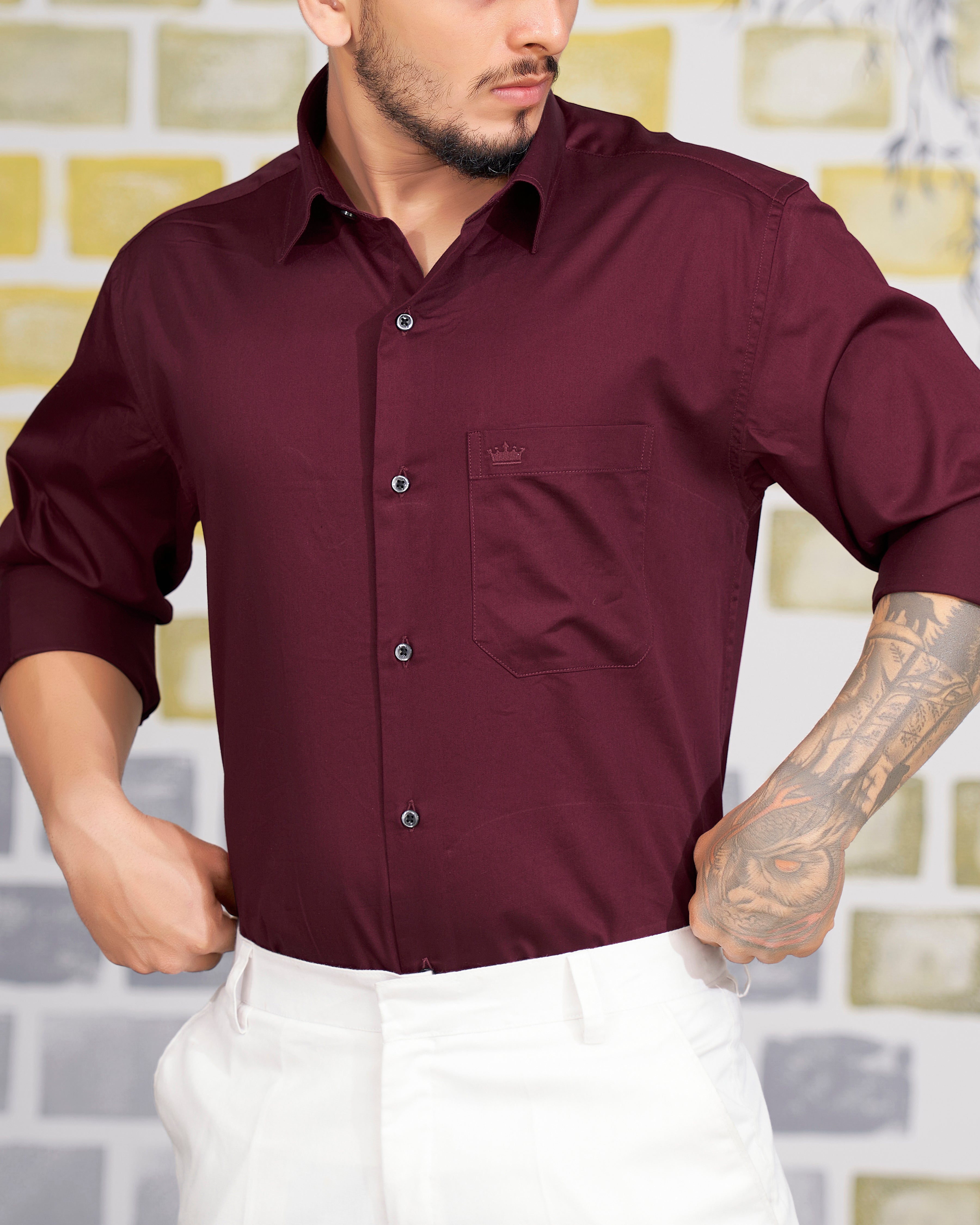 Crater Maroon Formal Casual Plain Solid Premium Cotton Shirt For Men Rare Rabbit Shirts