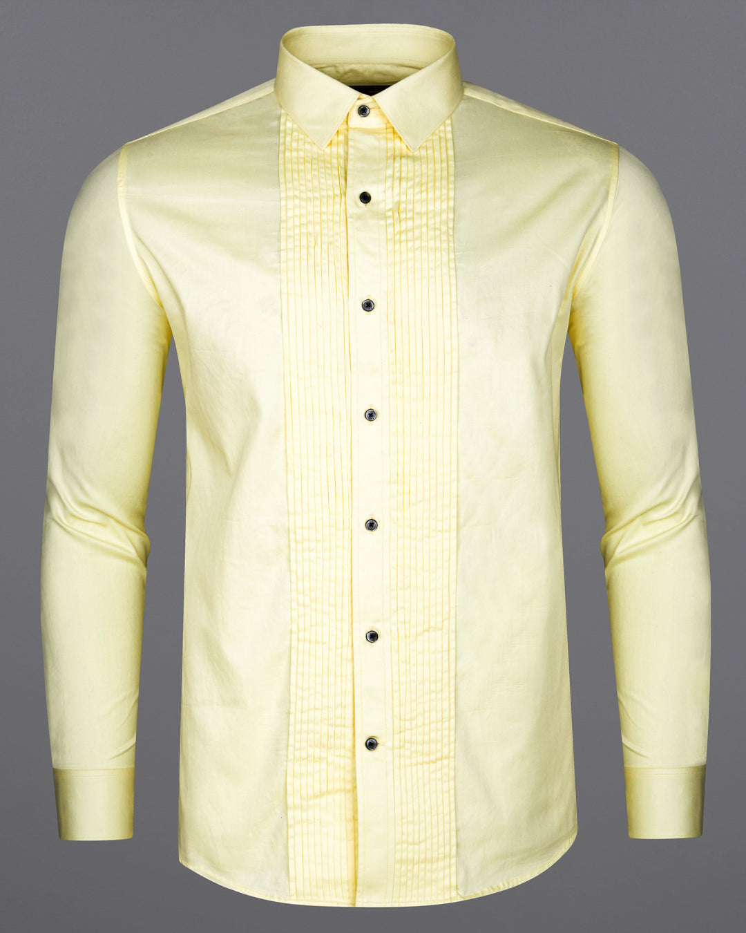 OASIS YELLOW SUBTLE SHEEN SNAKE PLEATED SUPER SOFT PREMIUM COTTON TUXEDO SHIRT