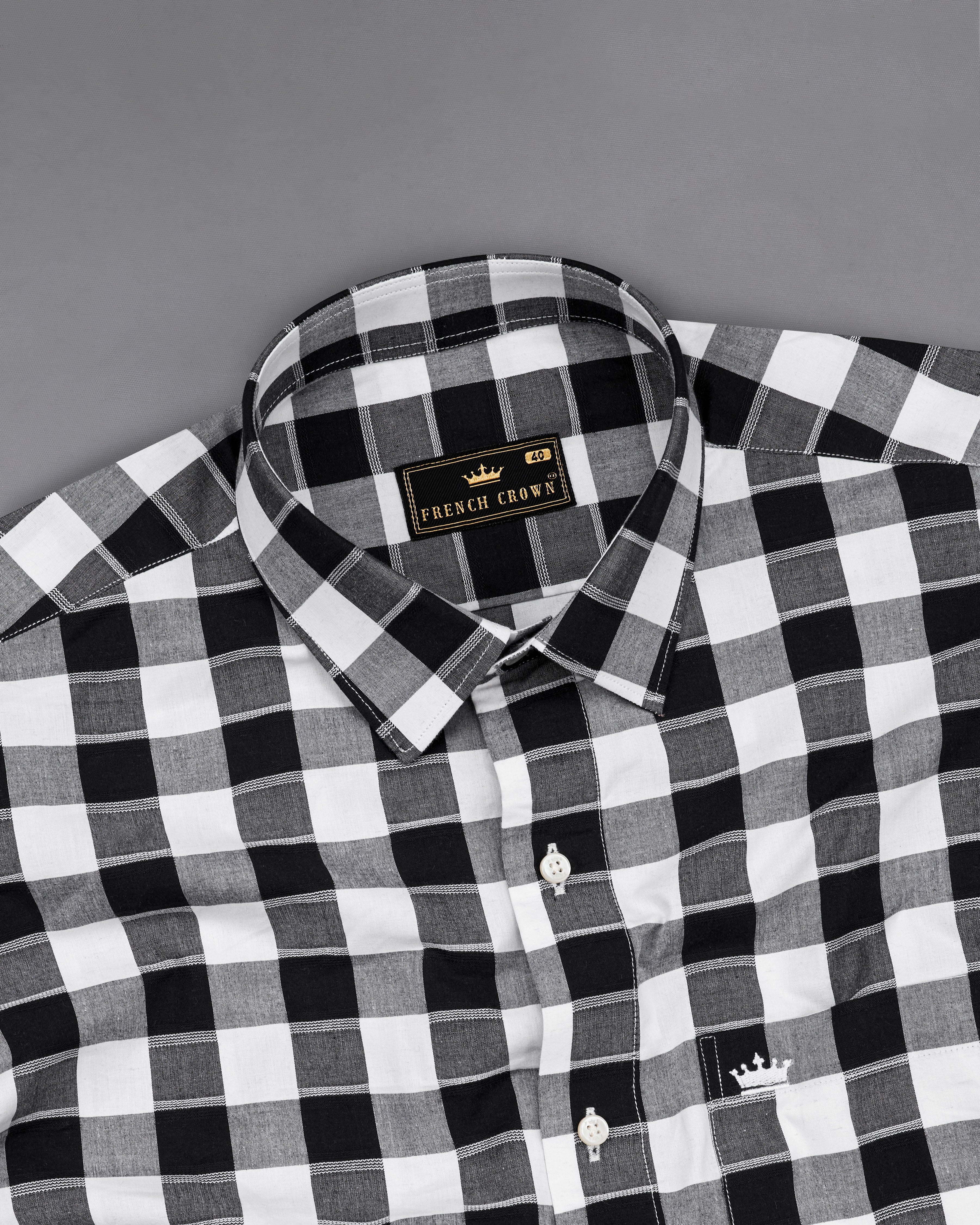 Jade Black and White Twill Checkered Premium Cotton Shirt  8719-38,8719-H-38,8719-39,8719-H-39,8719-40,8719-H-40,8719-42,8719-H-42,8719-44,8719-H-44,8719-46,8719-H-46,8719-48,8719-H-48,8719-50,8719-H-50,8719-52,8719-H-52