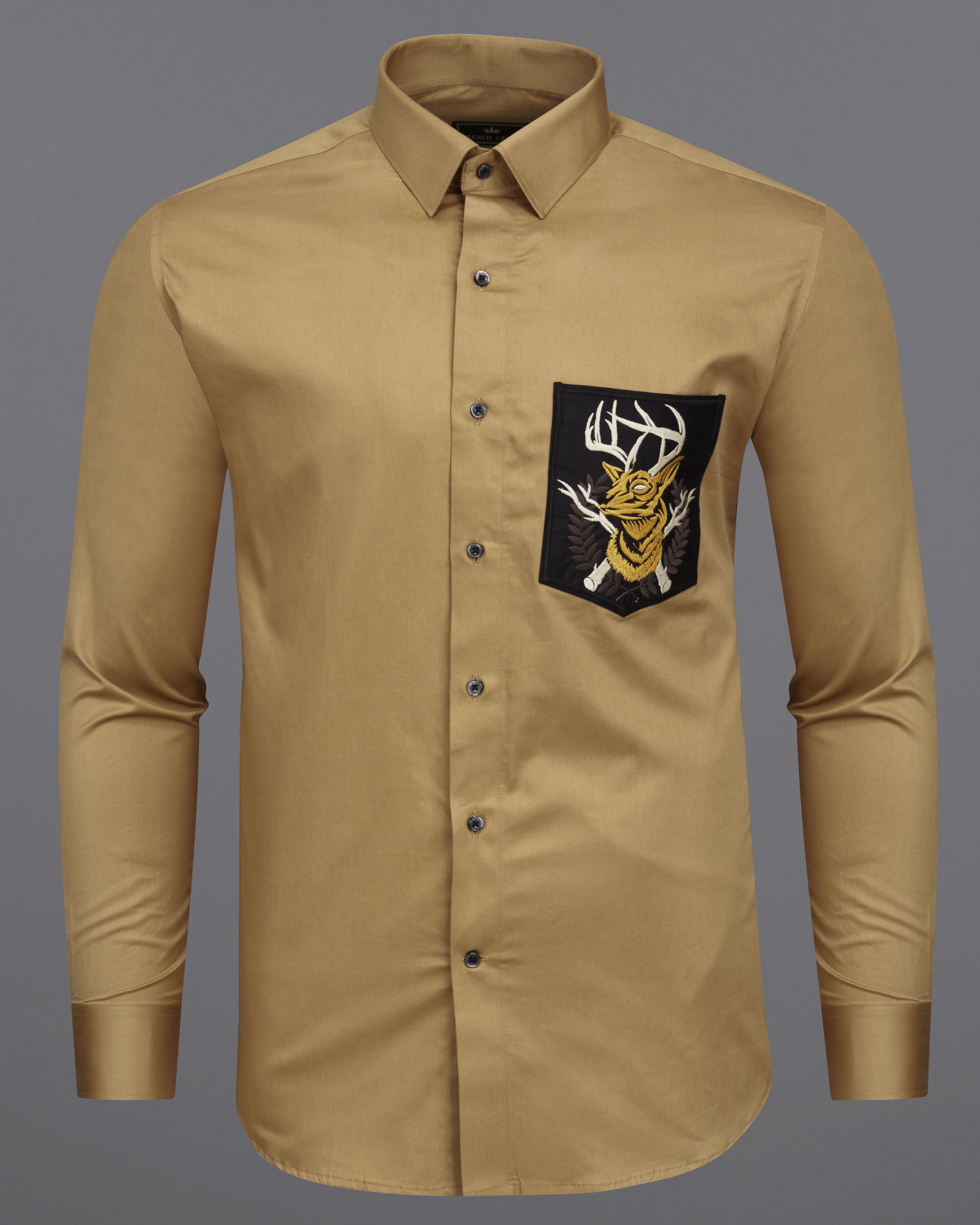 Muesli Brown with Black Subtle Sheen Patch Pocket and Deer Embroidered Super Soft Premium Cotton Shirt 8740-BLK-E013-38, 8740-BLK-E013-H-38, 8740-BLK-E013-39, 8740-BLK-E013-H-39, 8740-BLK-E013-40, 8740-BLK-E013-H-40, 8740-BLK-E013-42, 8740-BLK-E013-H-42, 8740-BLK-E013-44, 8740-BLK-E013-H-44, 8740-BLK-E013-46, 8740-BLK-E013-H-46, 8740-BLK-E013-48, 8740-BLK-E013-H-48, 8740-BLK-E013-50, 8740-BLK-E013-H-50, 8740-BLK-E013-52, 8740-BLK-E013-H-52