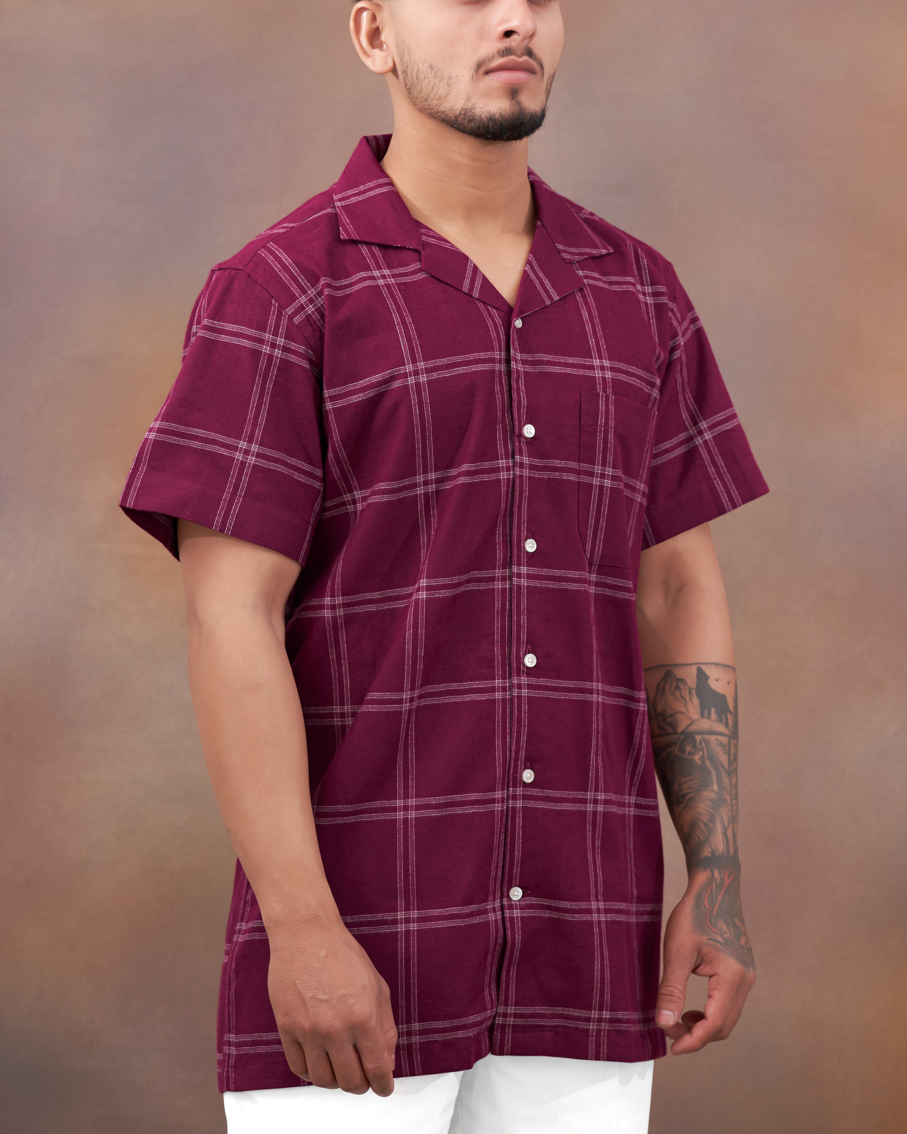 Barossa Maroon checkered half sleeve Flannel Shirt