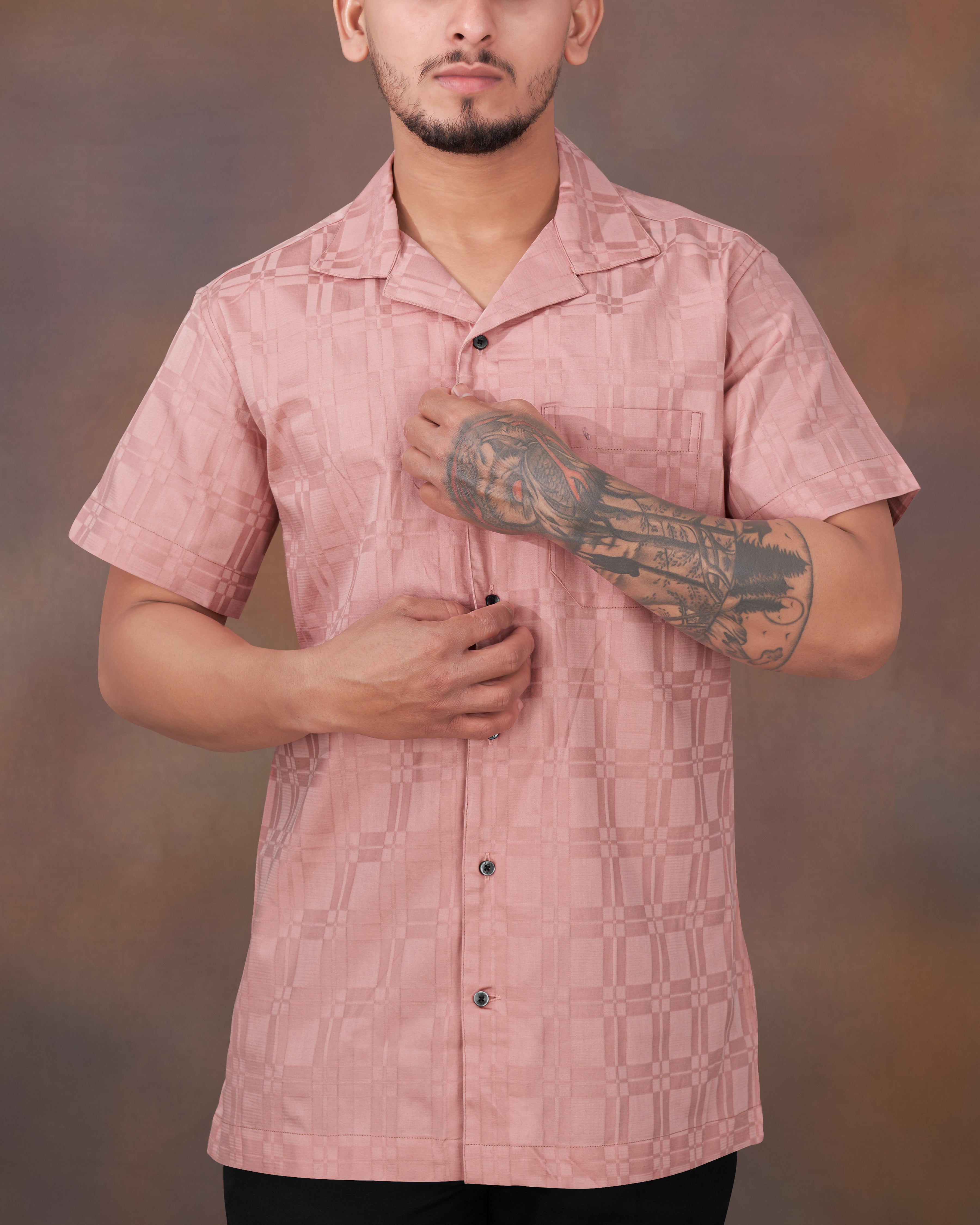 Oriental Pink Box Textured Dobby Premium Giza Cotton Shirt