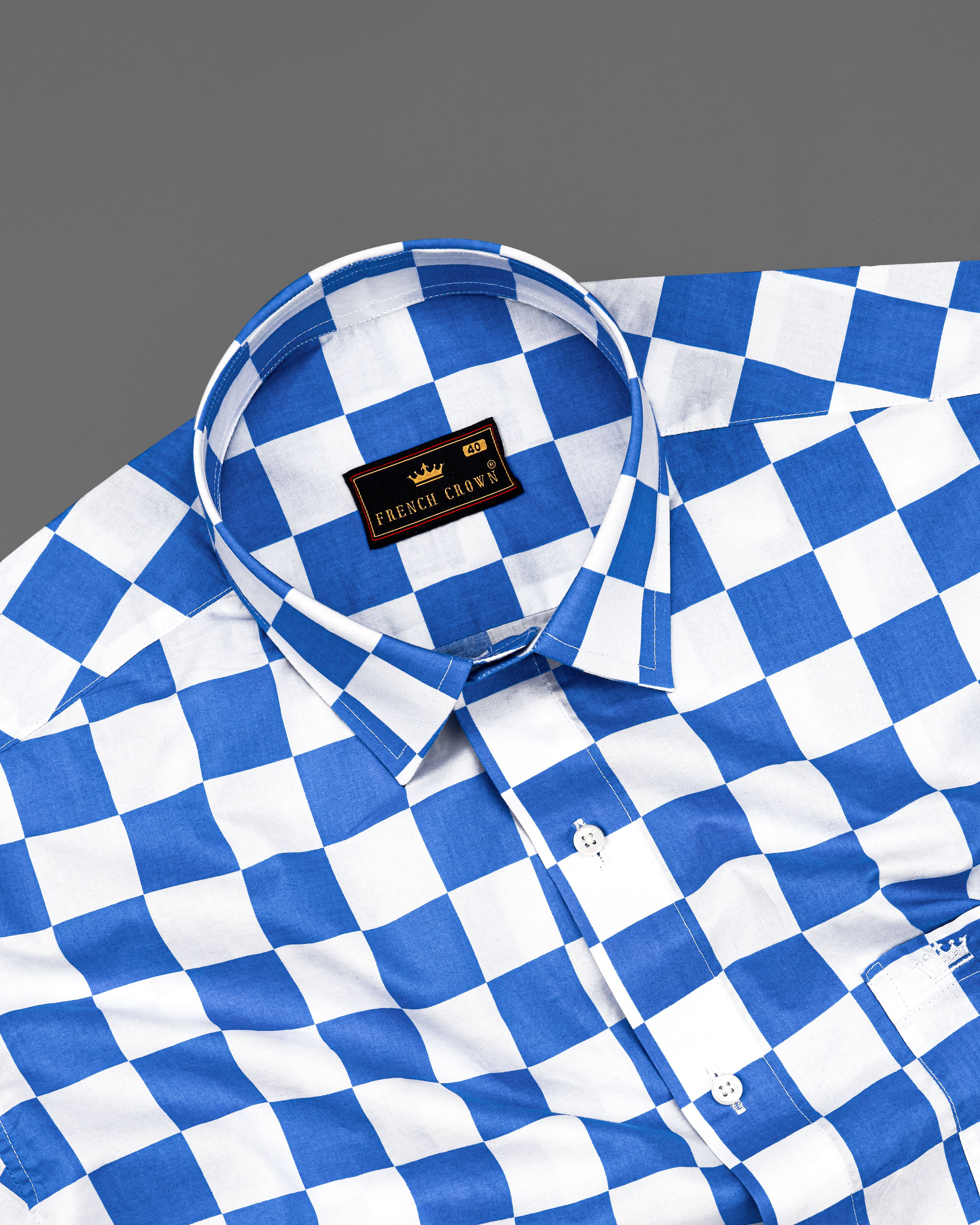 Sapphire Blue and White Checked Premium Cotton Shirt  8748-38,8748-H-38,8748-39,8748-H-39,8748-40,8748-H-40,8748-42,8748-H-42,8748-44,8748-H-44,8748-46,8748-H-46,8748-48,8748-H-48,8748-50,8748-H-50,8748-52,8748-H-52