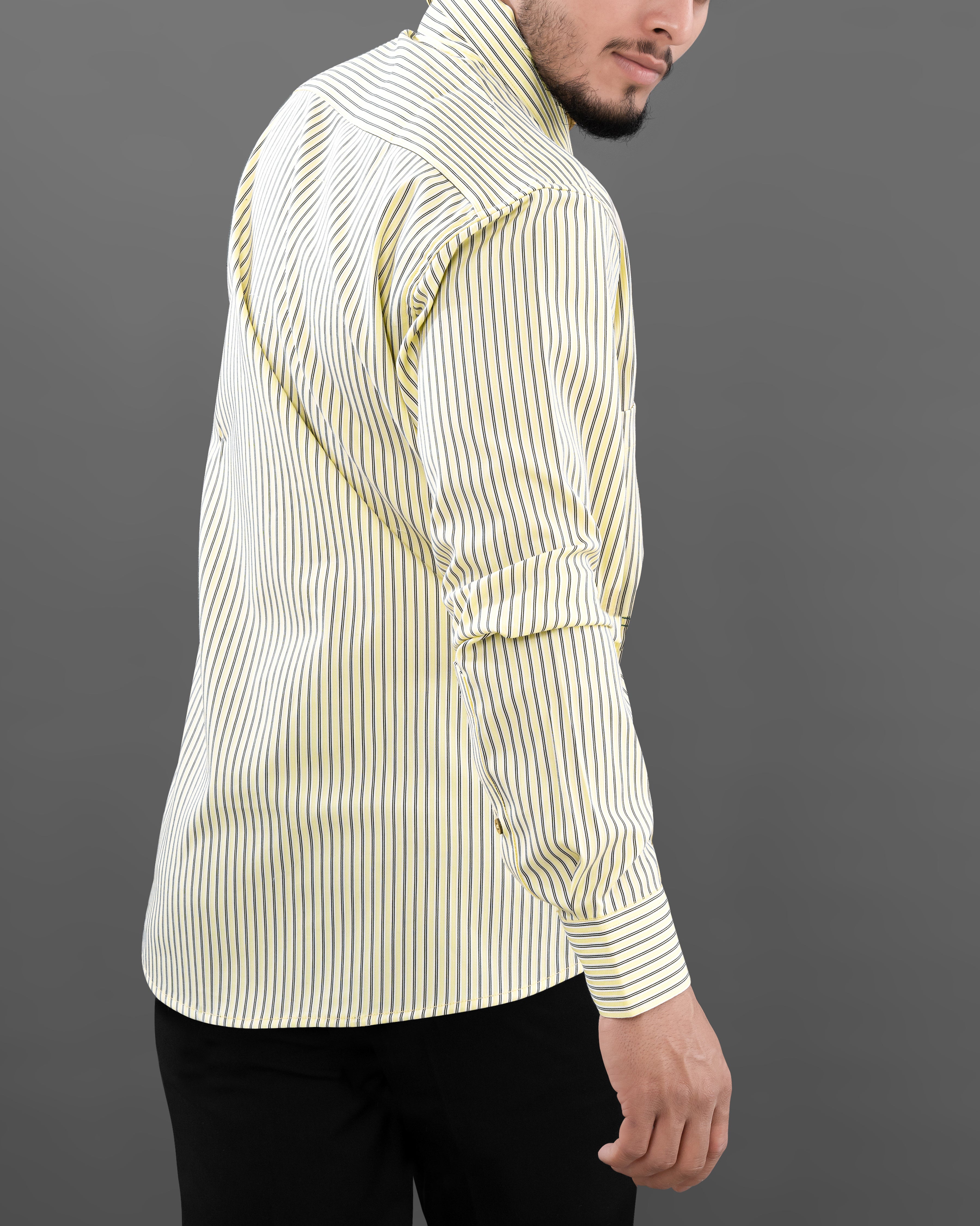 Colonial Beige Striped Dobby Premium Giza Cotton Designer Shirt