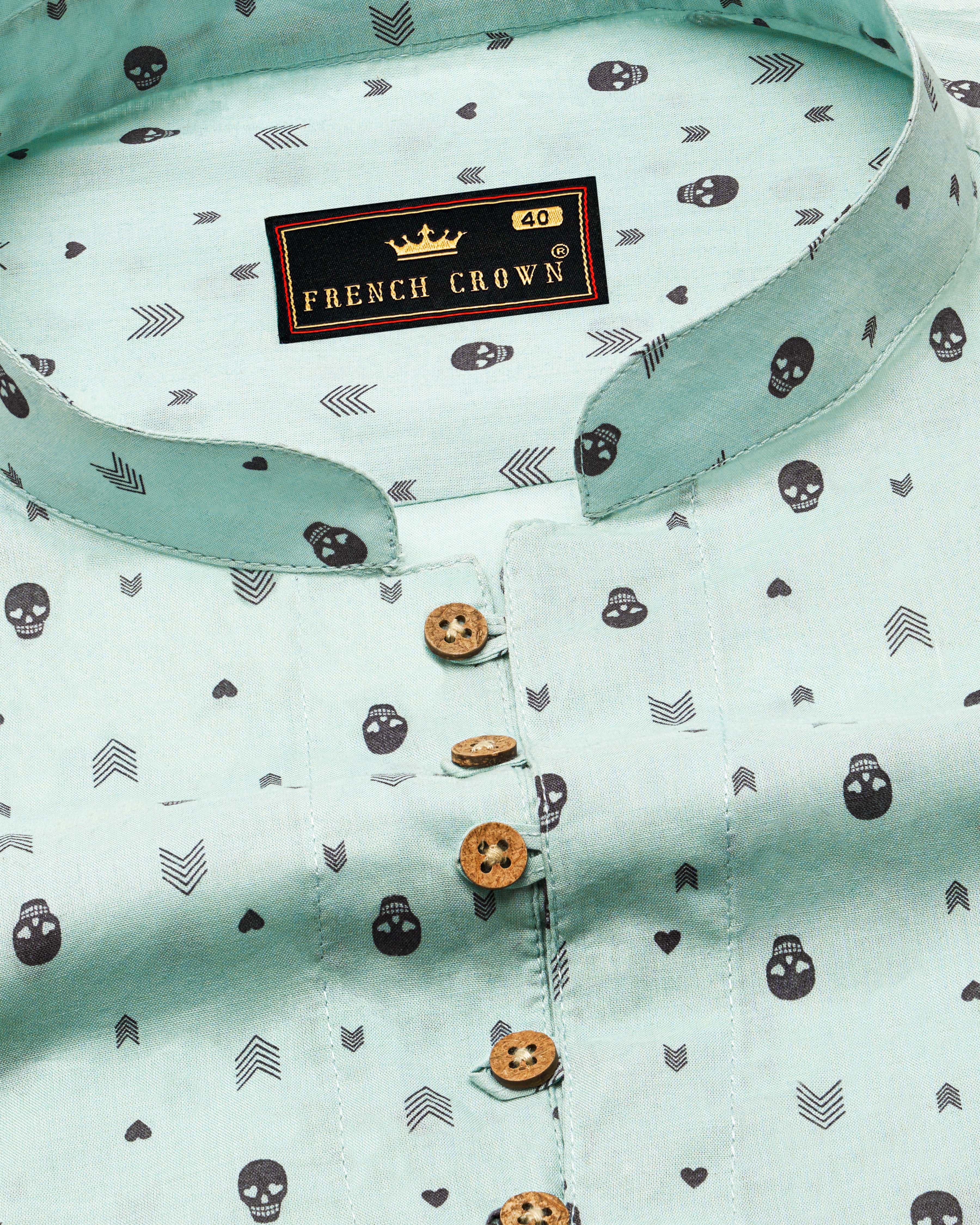 Sea Mist Green Skull and Arrow Printed Premium Cotton Kurta Shirt  8756-KS-38,8756-KS-H-38,8756-KS-39,8756-KS-H-39,8756-KS-40,8756-KS-H-40,8756-KS-42,8756-KS-H-42,8756-KS-44,8756-KS-H-44,8756-KS-46,8756-KS-H-46,8756-KS-48,8756-KS-H-48,8756-KS-50,8756-KS-H-50,8756-KS-52,8756-KS-H-52