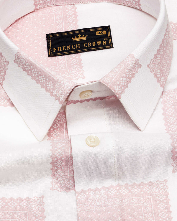 Mercury Off White with Blossom Pink Printed Premium Tencel Shirt  8761-38,8761-H-38,8761-39,8761-H-39,8761-40,8761-H-40,8761-42,8761-H-42,8761-44,8761-H-44,8761-46,8761-H-46,8761-48,8761-H-48,8761-50,8761-H-50,8761-52,8761-H-52