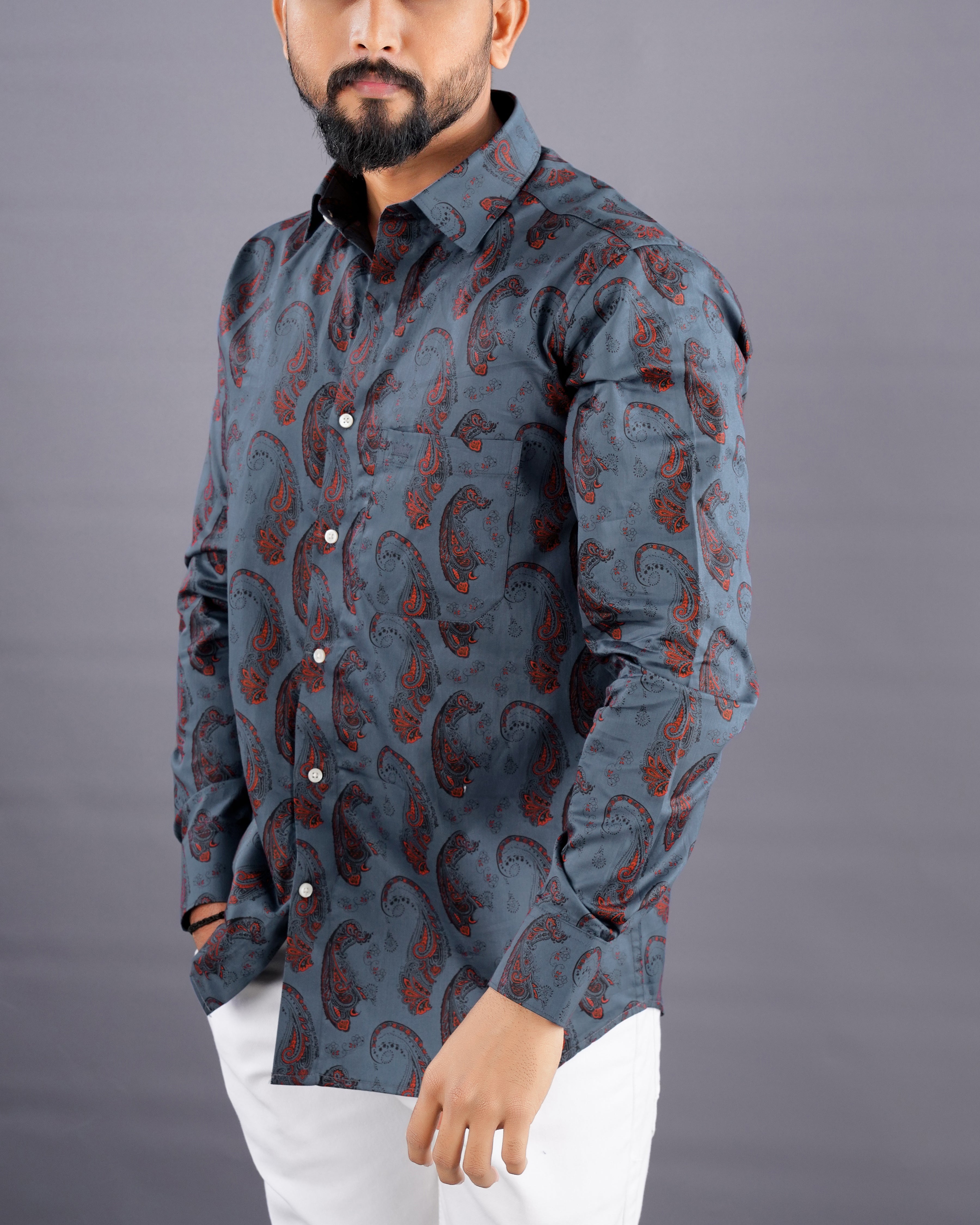 Bayoux Blue Paisley Printed Super Soft Premium Cotton Shirt