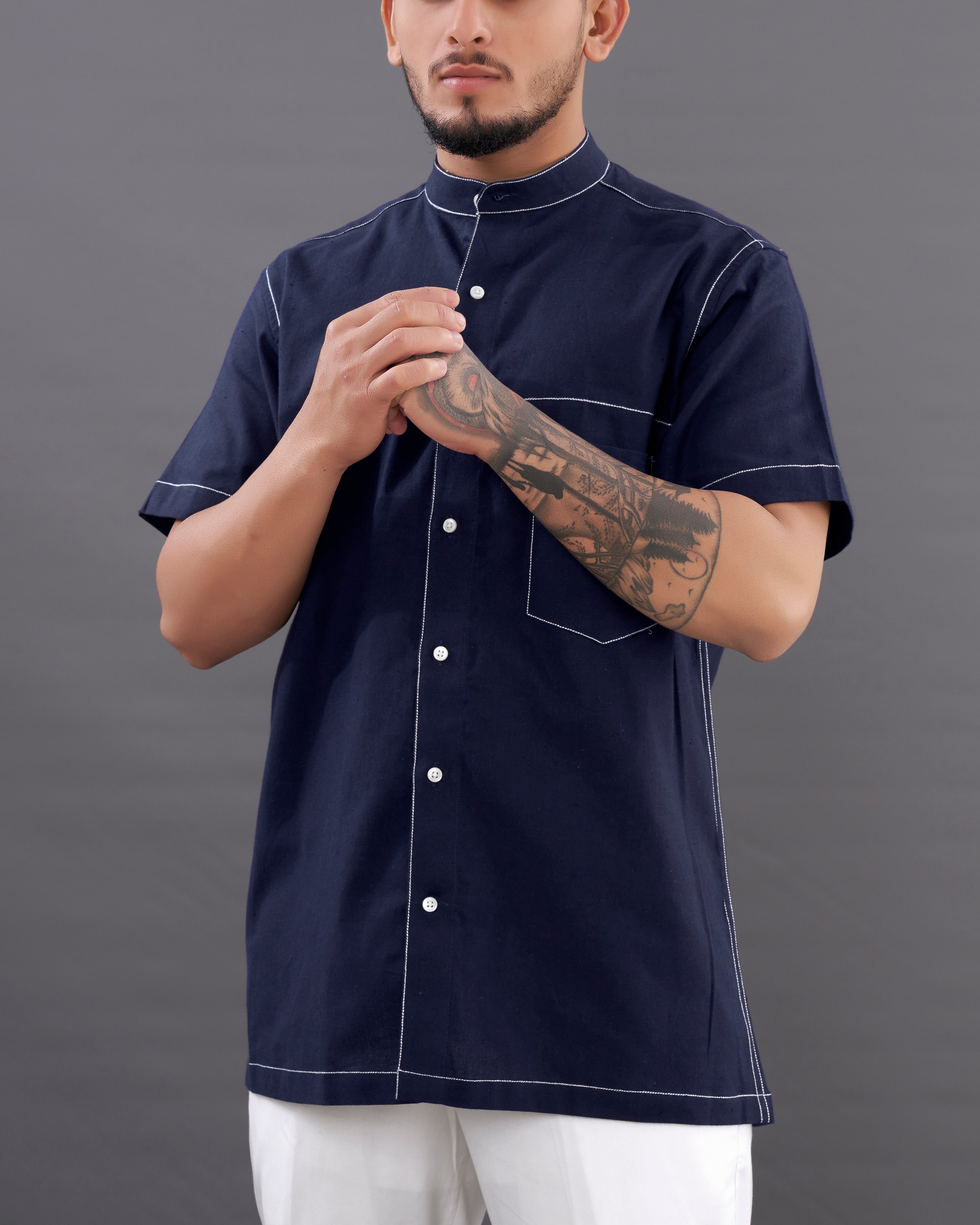 Mirage Navy Blue Luxurious Linen Designer Shirt