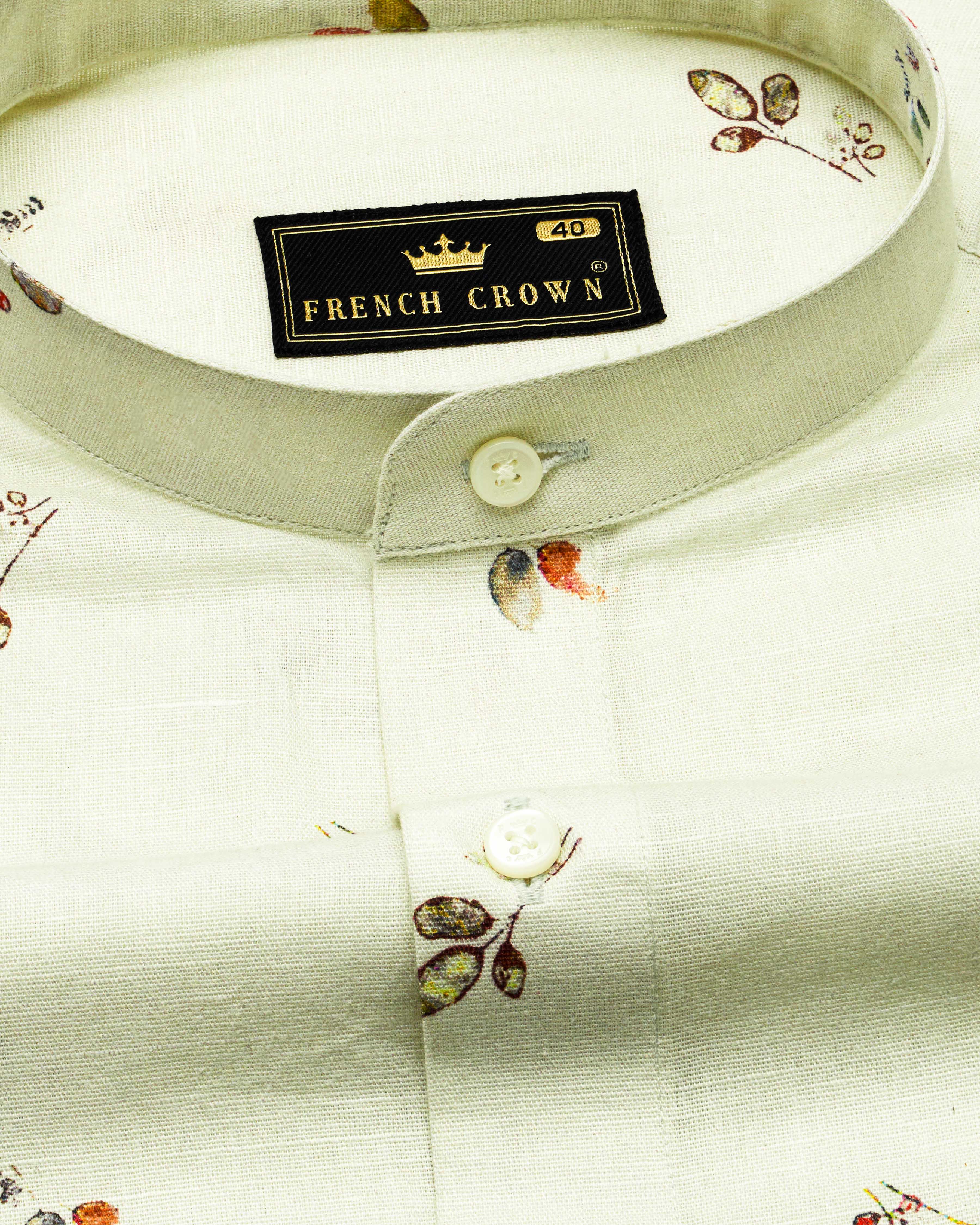 Beryl Beige Leaves Printed Luxurious Linen Shirt  8787-M-38,8787-M-H-38,8787-M-39,8787-M-H-39,8787-M-40,8787-M-H-40,8787-M-42,8787-M-H-42,8787-M-44,8787-M-H-44,8787-M-46,8787-M-H-46,8787-M-48,8787-M-H-48,8787-M-50,8787-M-H-50,8787-M-52,8787-M-H-52