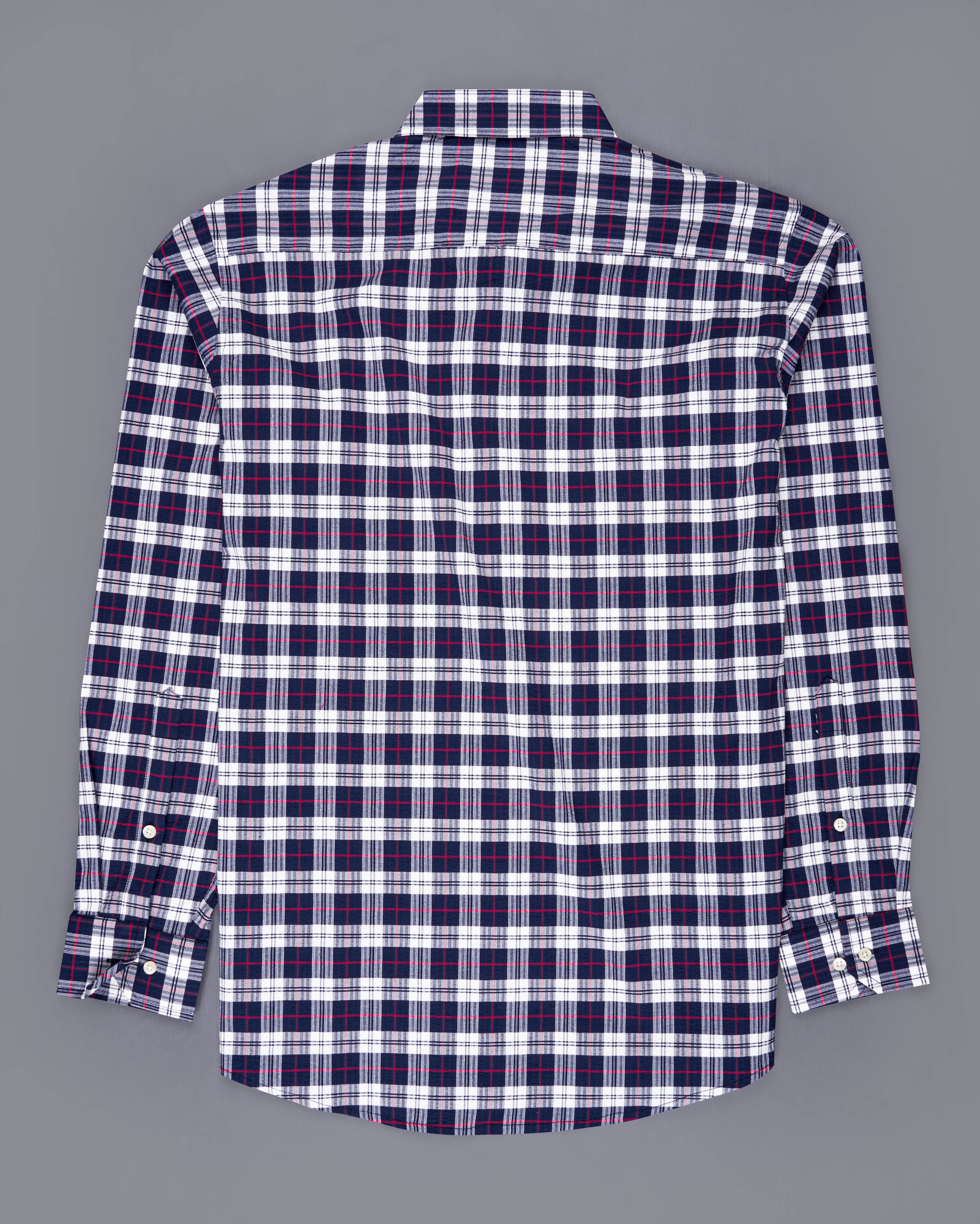 Bright White with Mirage Navy Blue Checkered Seersucker Premium Cotton Shirt  8804-38,8804-H-38,8804-39,8804-H-39,8804-40,8804-H-40,8804-42,8804-H-42,8804-44,8804-H-44,8804-46,8804-H-46,8804-48,8804-H-48,8804-50,8804-H-50,8804-52,8804-H-52