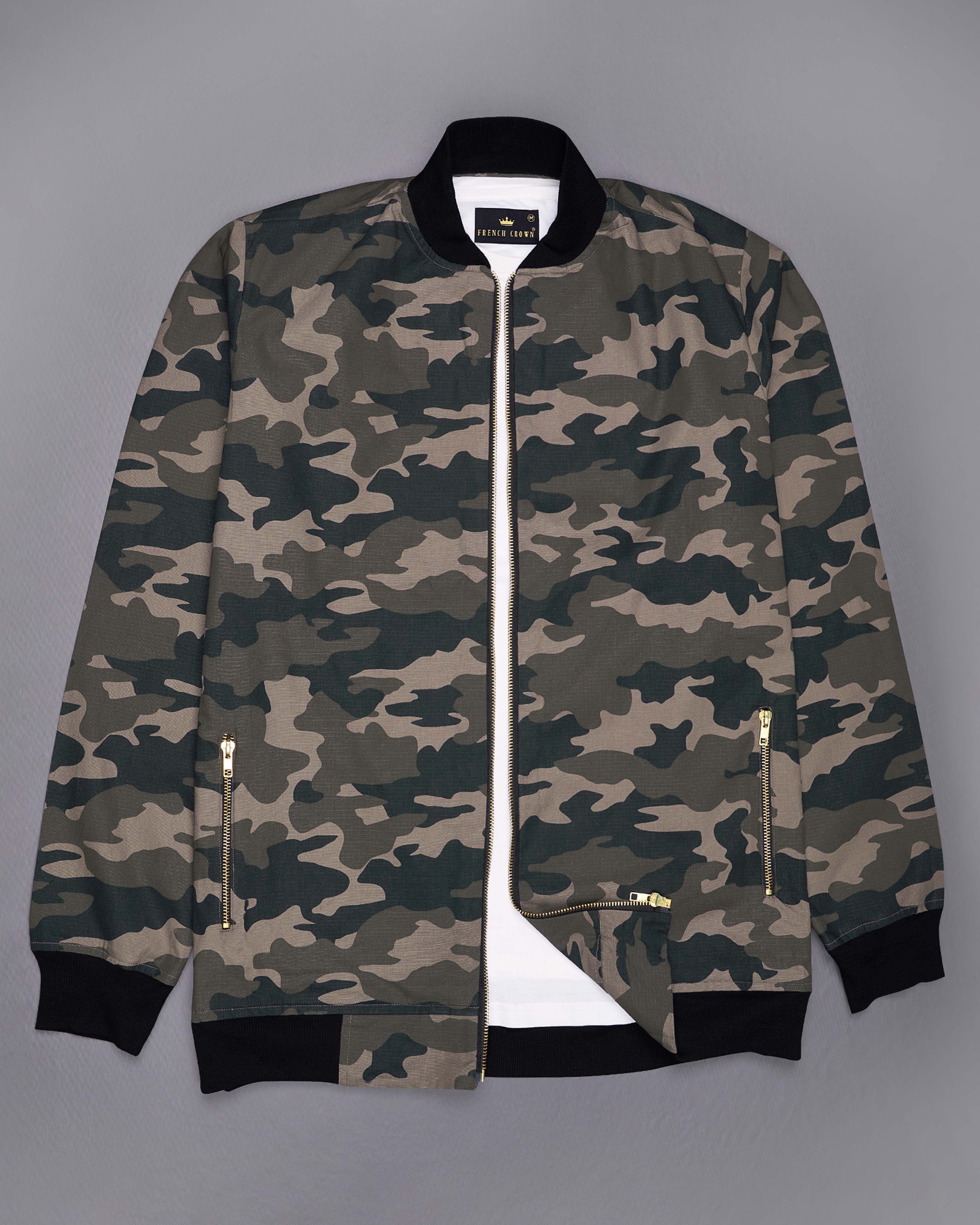 Americano Brown with Charcoal Green Camouflage Royal Oxford Bomber Jacket