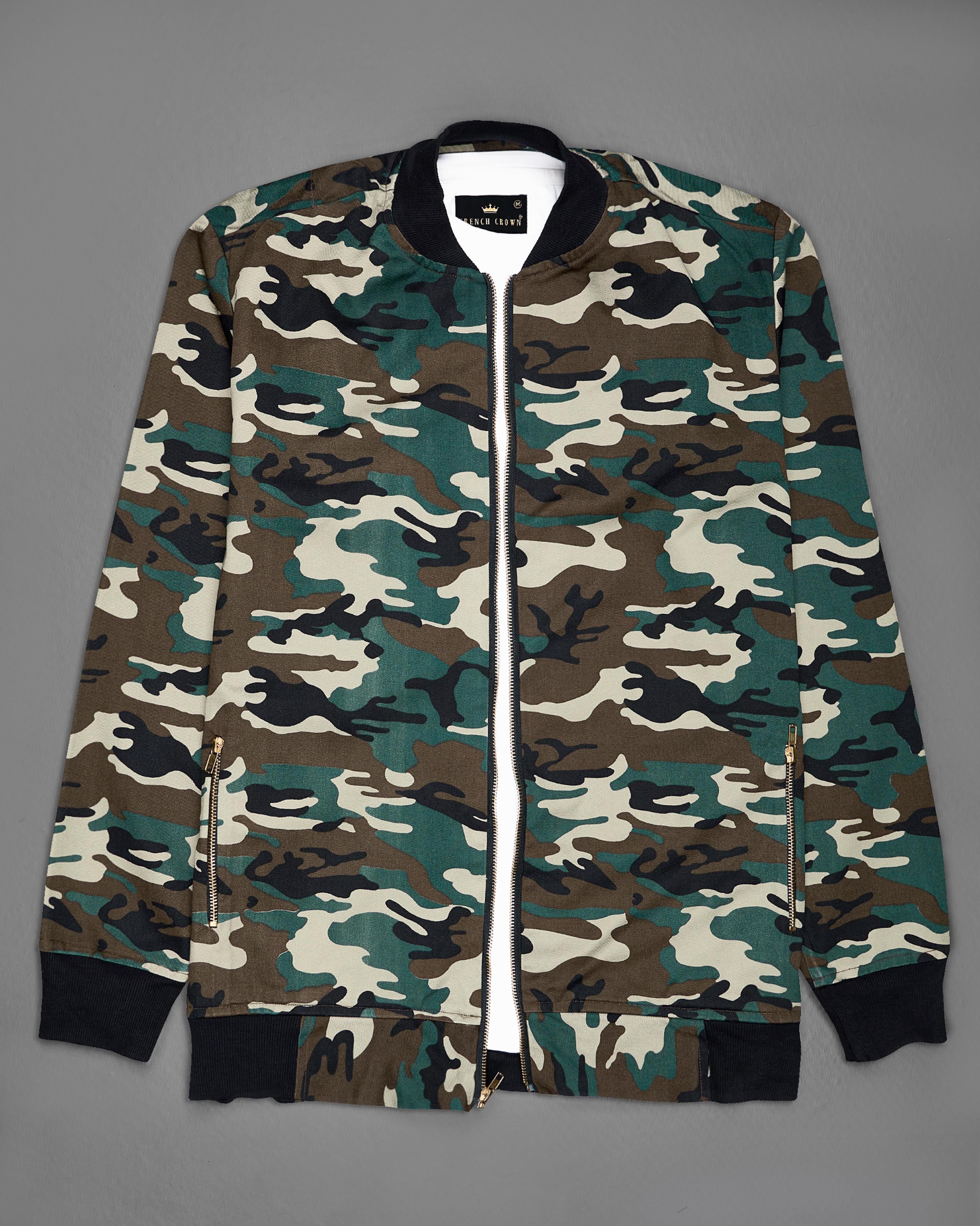 Clay Ash Beige with Dianne Green Camouflage Royal Oxford Bomber Jacket