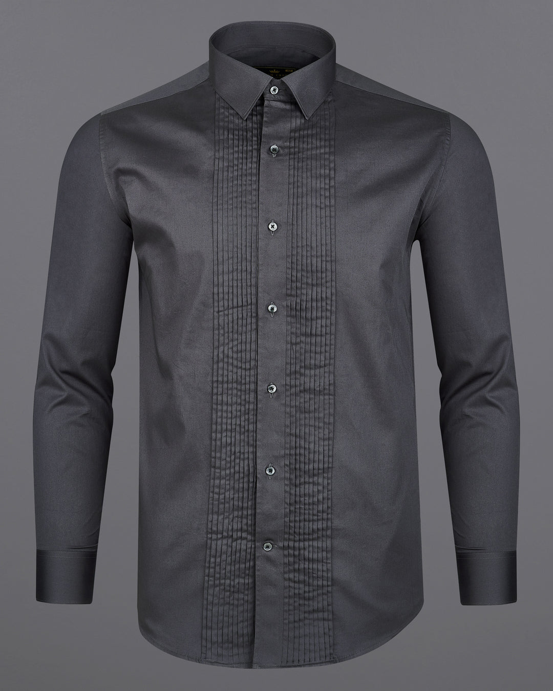 IRIDIUM GRAY SUBTLE SHEEN SNAKE PLEATED SUPER SOFT PREMIUM COTTON TUXEDO SHIRT