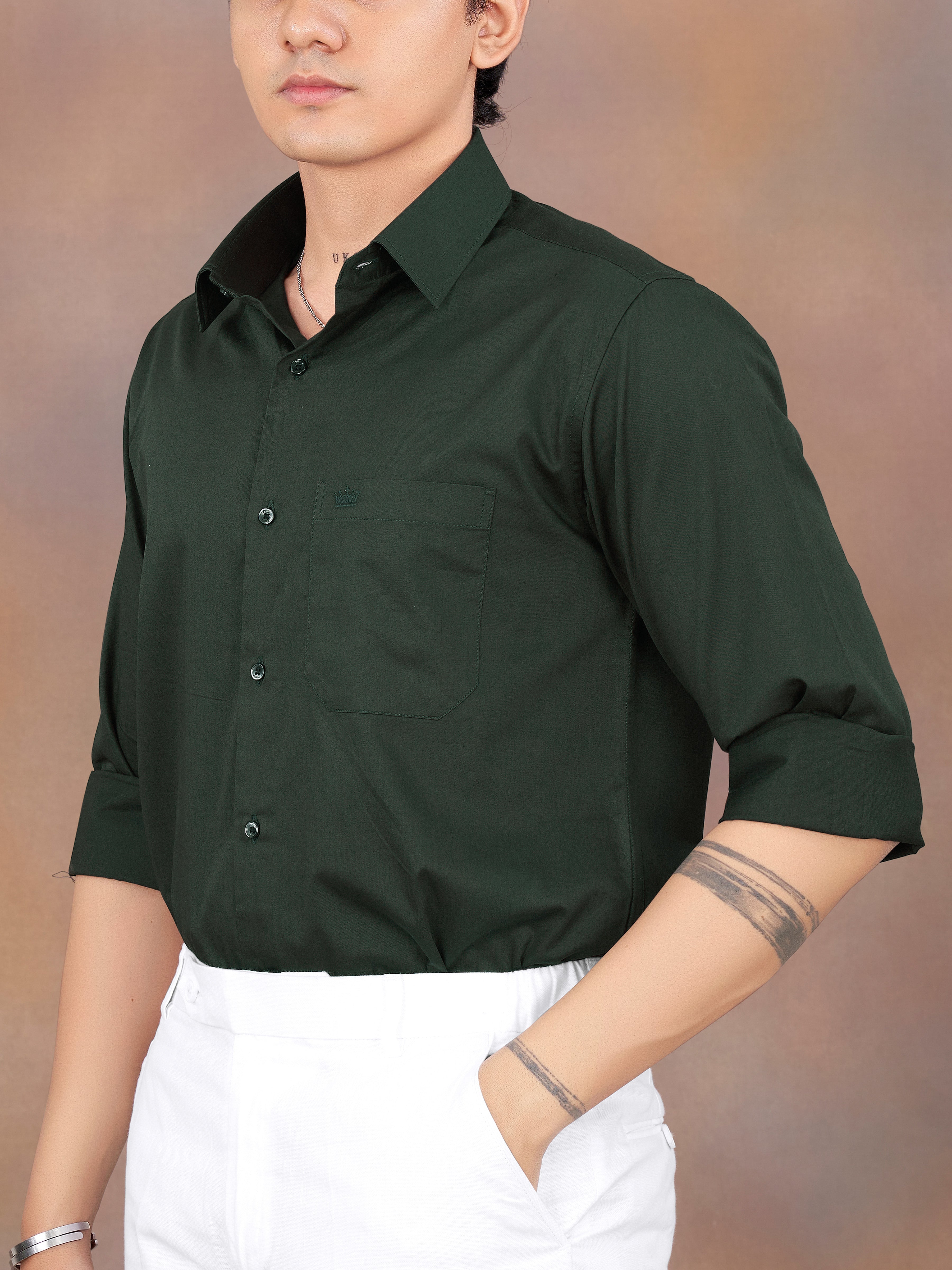Timber Green Subtle Sheen Super Soft Premium Cotton Shirt