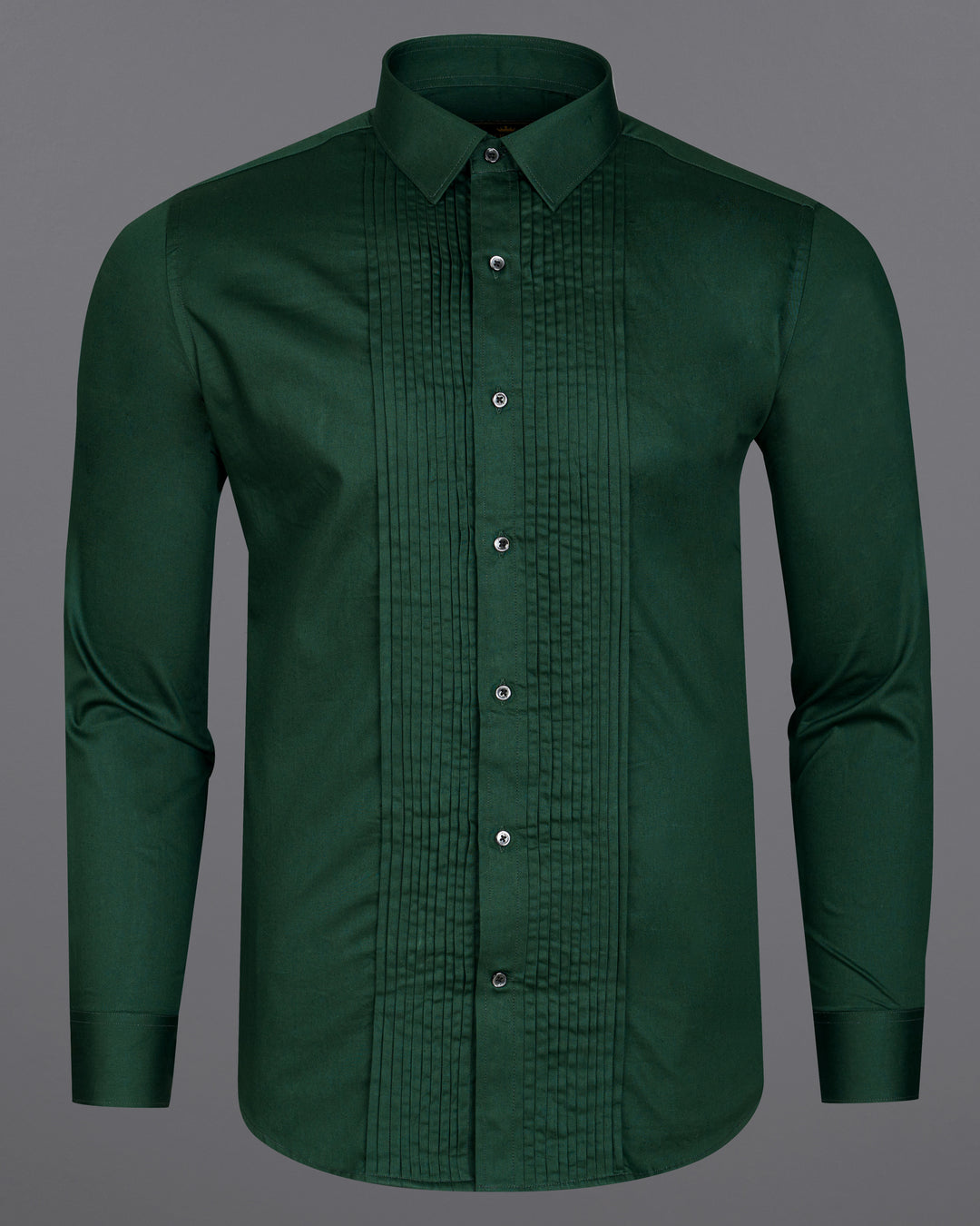 PHTHALO DARK GREEN SUBTLE SHEEN SNAKE PLEATED SUPER SOFT PREMIUM COTTON TUXEDO SHIRT