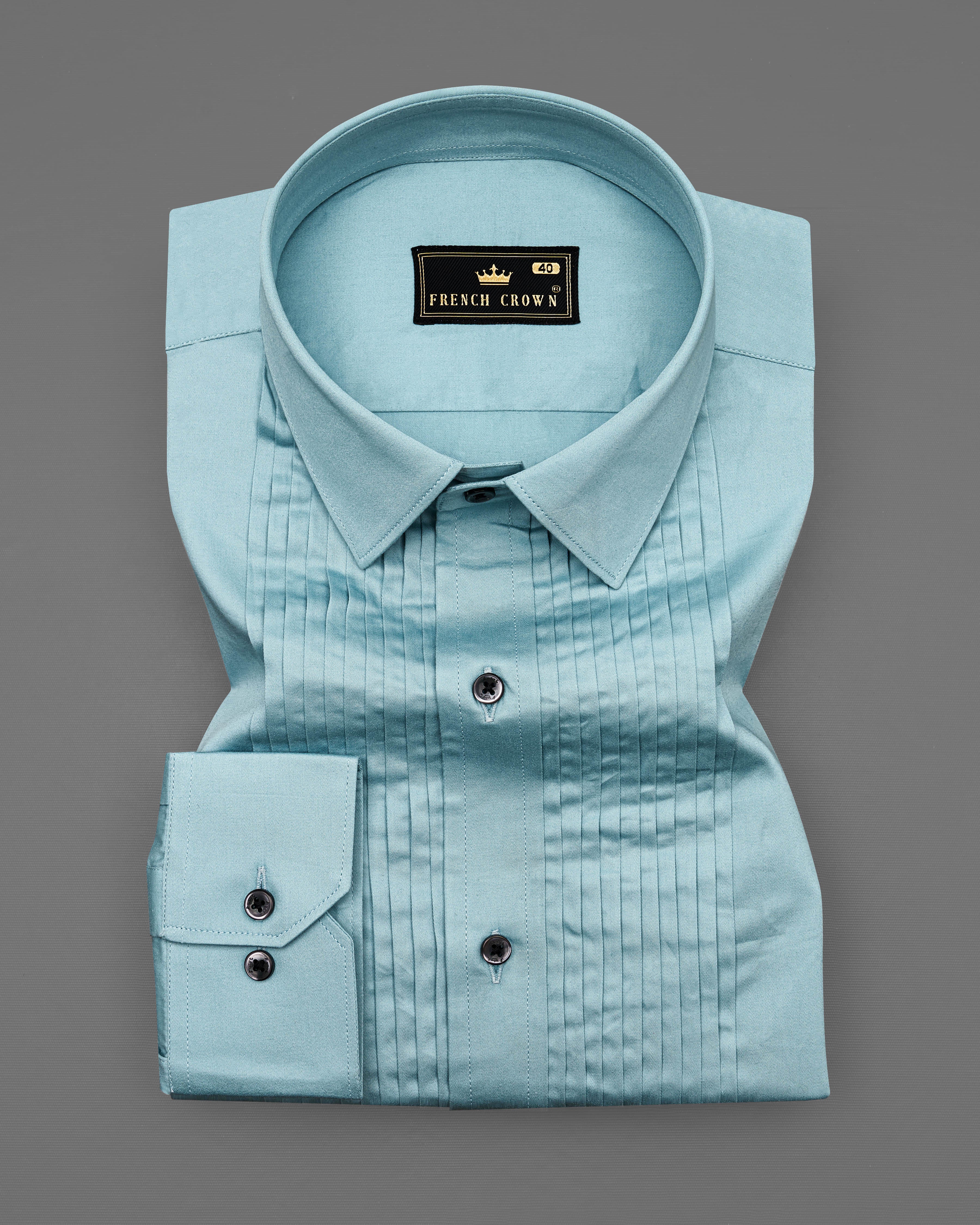 Glacier Blue Snake Pleated Formal/Casual Plain-Solid Premium