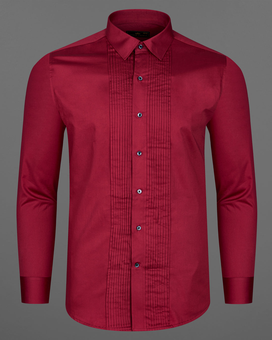 VIVID AUBURN RED SUBTLE SHEEN SNAKE PLEATED SUPER SOFT PREMIUM COTTON TUXEDO SHIRT