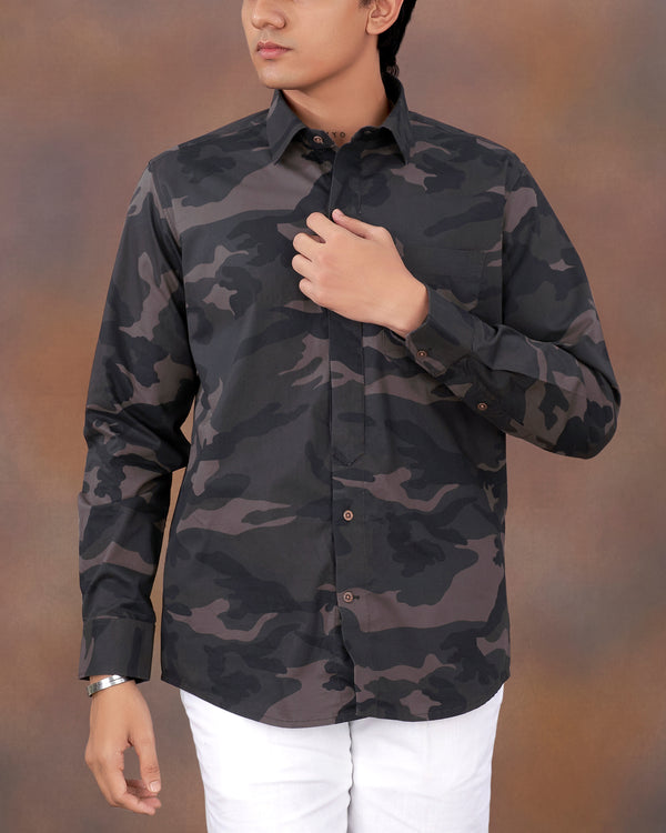 Birch Brown with Thunder Green Multi Coloured  Camouflage Military Printed Royal Oxford Designer Shirt