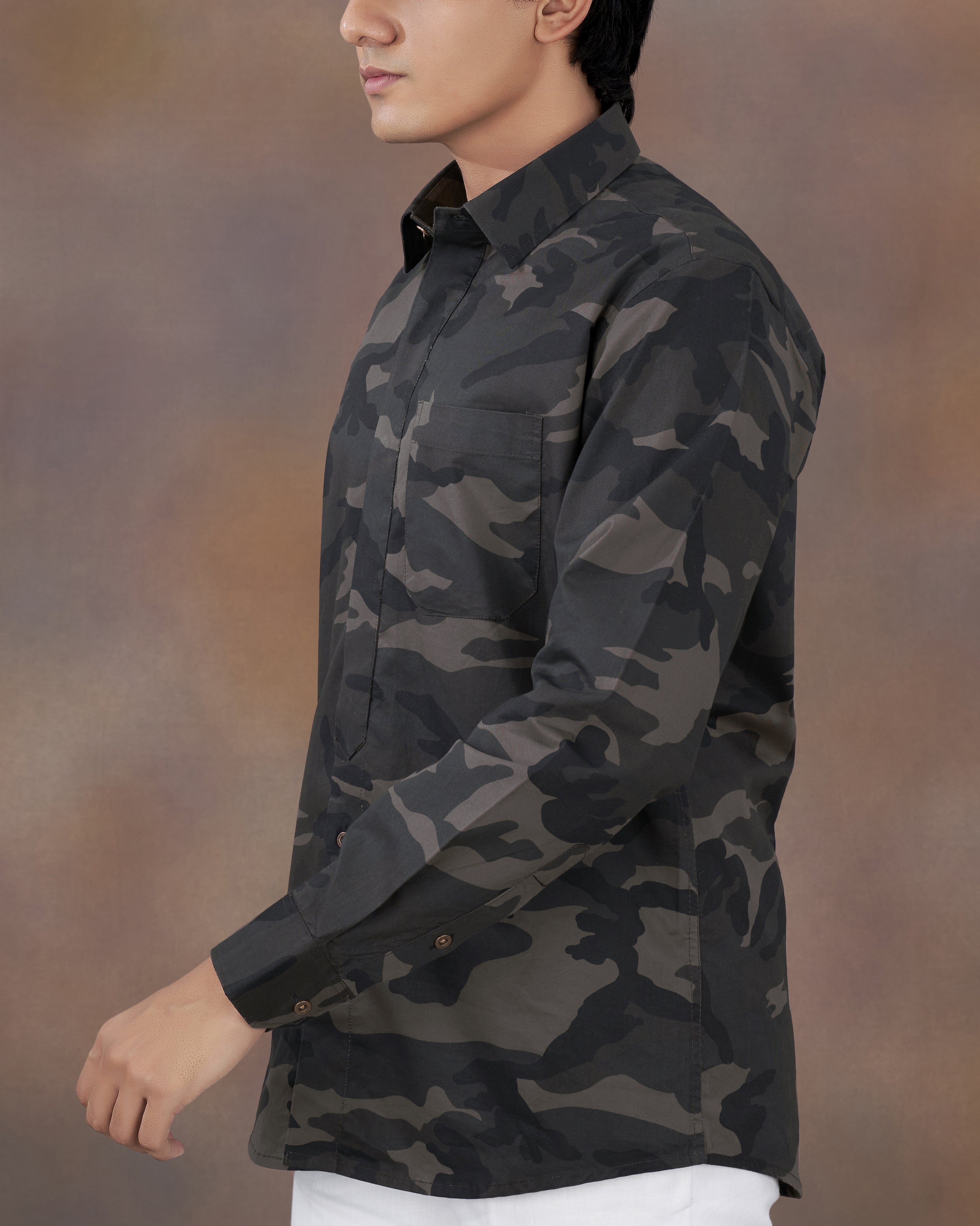 Birch Brown with Thunder Green Multi Coloured  Camouflage Military Printed Royal Oxford Designer Shirt