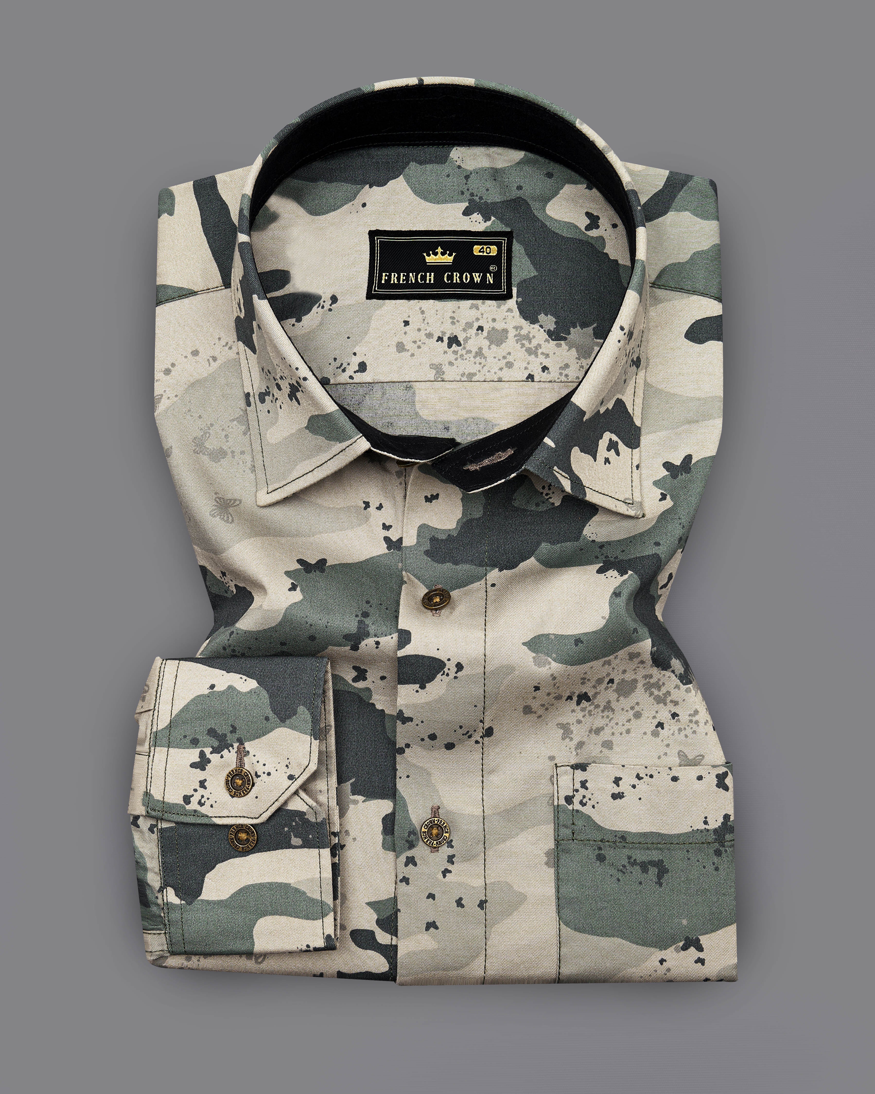 Amber Brown with Outer Space Green Camouflage Printed Royal Oxford Designer Shirt 8917-MB-P129-38, 8917-MB-P129-H-38,  8917-MB-P129-39,  8917-MB-P129-H-39,  8917-MB-P129-40,  8917-MB-P129-H-40,  8917-MB-P129-42,  8917-MB-P129-H-42,  8917-MB-P129-44,  8917-MB-P129-H-44,  8917-MB-P129-46,  8917-MB-P129-H-46,  8917-MB-P129-48,  8917-MB-P129-H-48,  8917-MB-P129-50,  8917-MB-P129-H-50,  8917-MB-P129-52,  8917-MB-P129-H-52