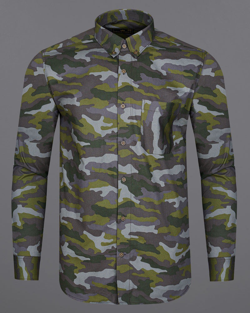 GRAVEL GRAY WITH HEMLOCK GREEN CAMOUFLAGE PRINTED ROYAL OXFORD SHIRT