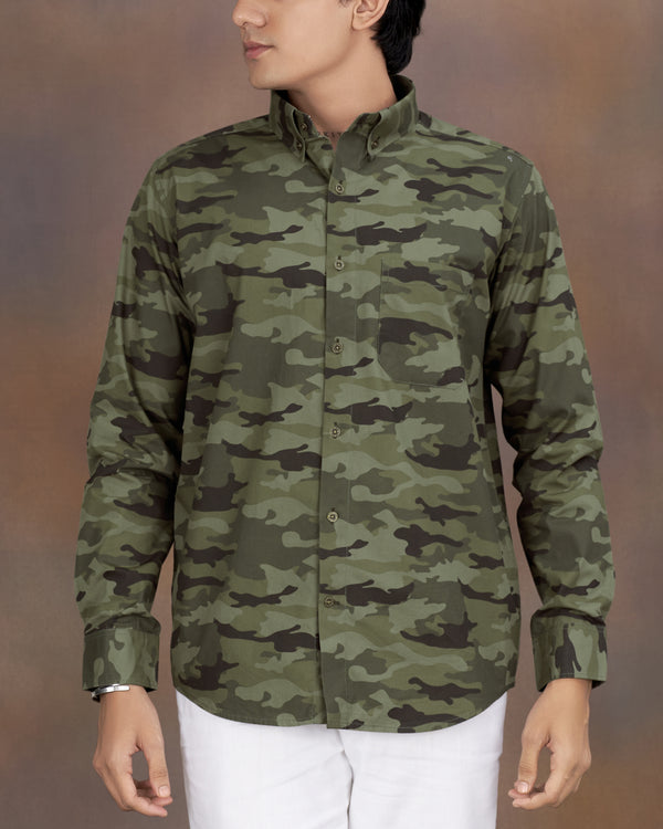 Limed Green with Bistre Brown Camouflage Printed Royal Oxford Shirt