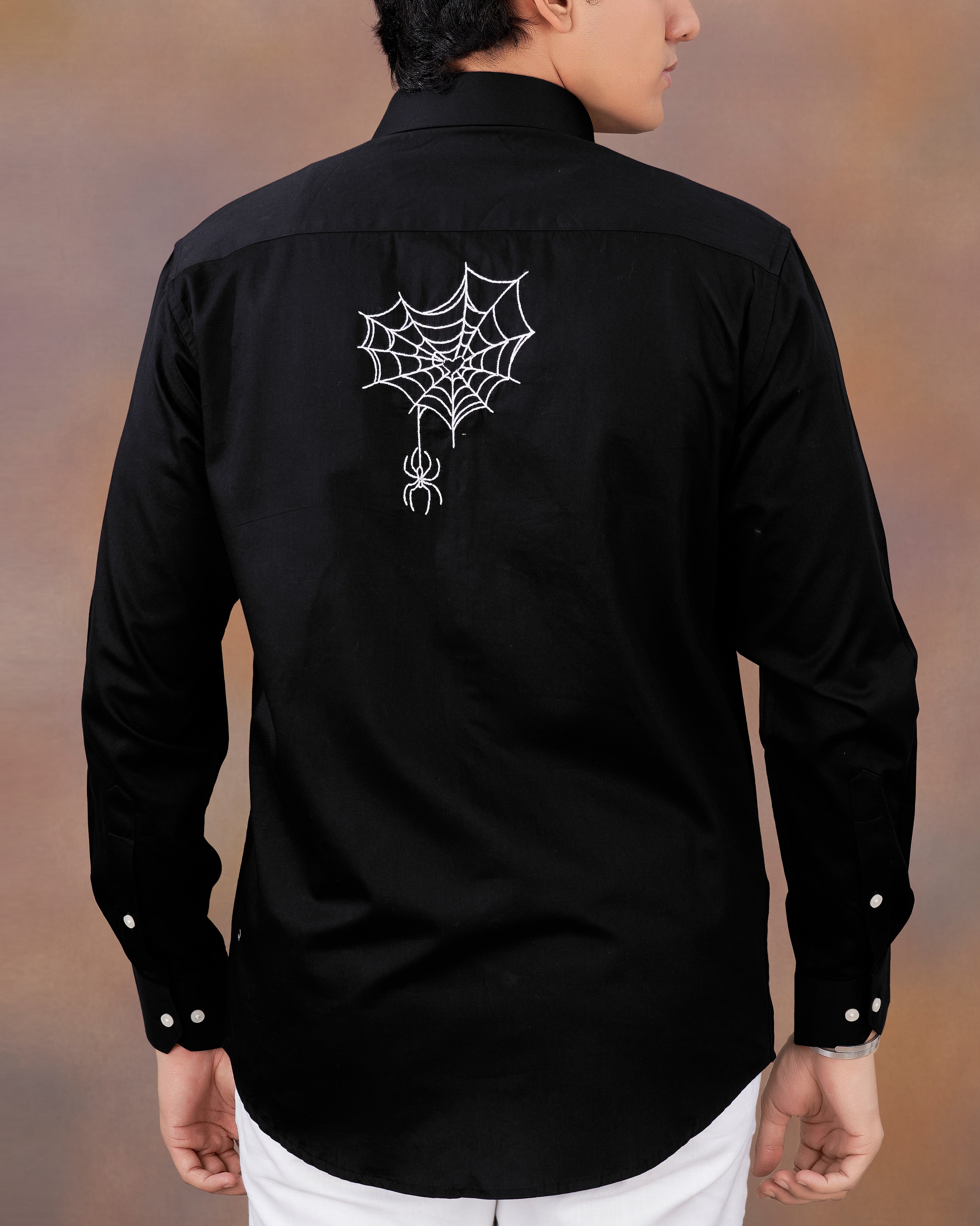 Jade Black Spider with Web Embroidered at the Back Super Soft Premium Cotton Shirt 8939-E016-38, 8939-E016-H-38, 8939-E016-39, 8939-E016-H-39, 8939-E016-40, 8939-E016-H-40, 8939-E016-42, 8939-E016-H-42, 8939-E016-44, 8939-E016-H-44, 8939-E016-46, 8939-E016-H-46, 8939-E016-48, 8939-E016-H-48, 8939-E016-50, 8939-E016-H-50, 8939-E016-52, 8939-E016-H-52