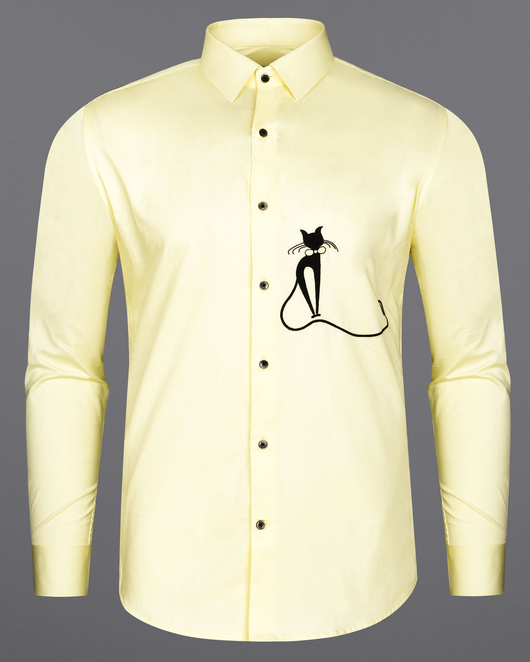CITRINE YELLOW SUBTLE SHEEN WITH CAT EMBROIDERED SUPER SOFT PREMIUM COTTON SHIRT