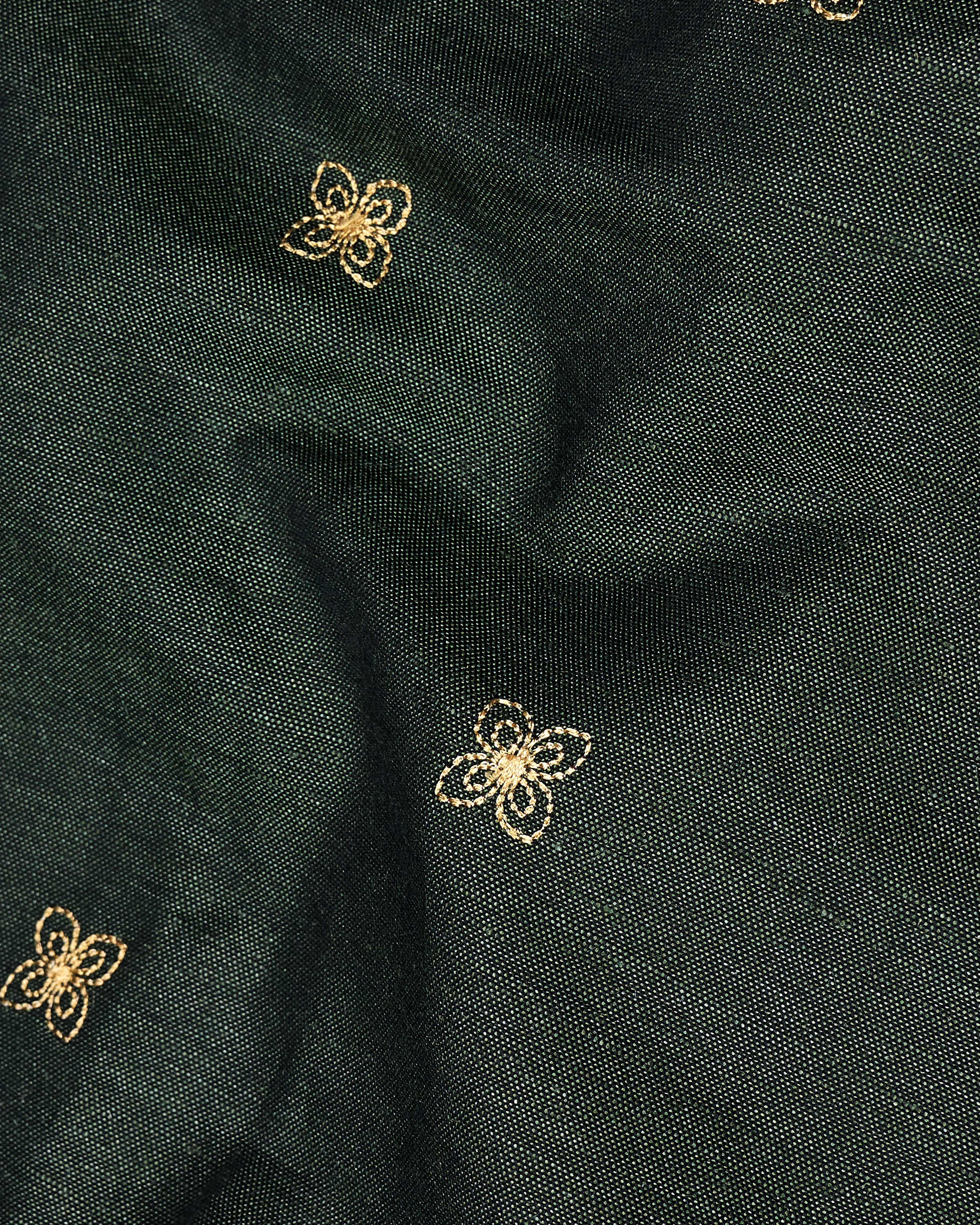 Mine Shaft Green Embroidered Luxurious Linen Shirt