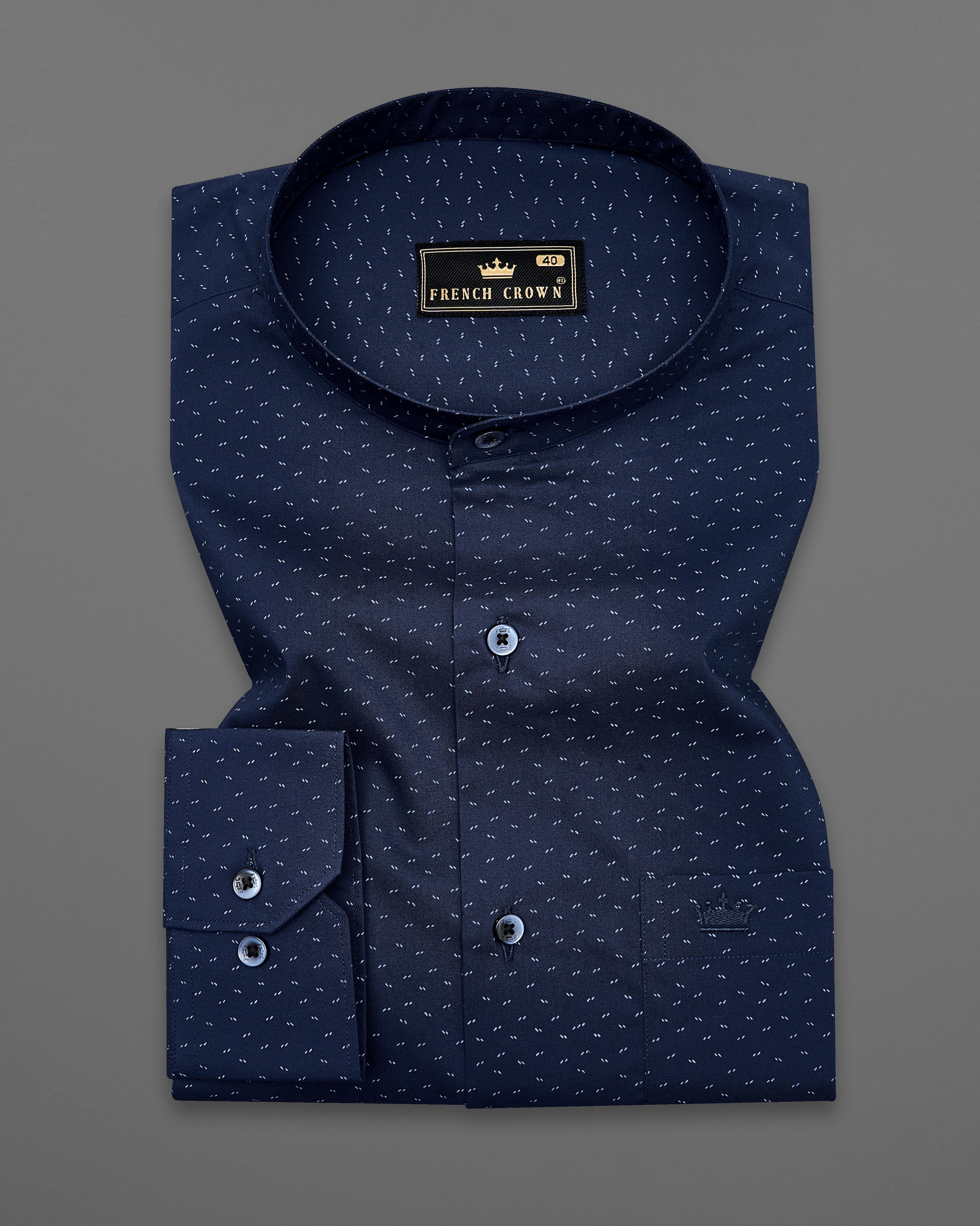 Ebony Navy Blue Printed Premium Cotton Shirt