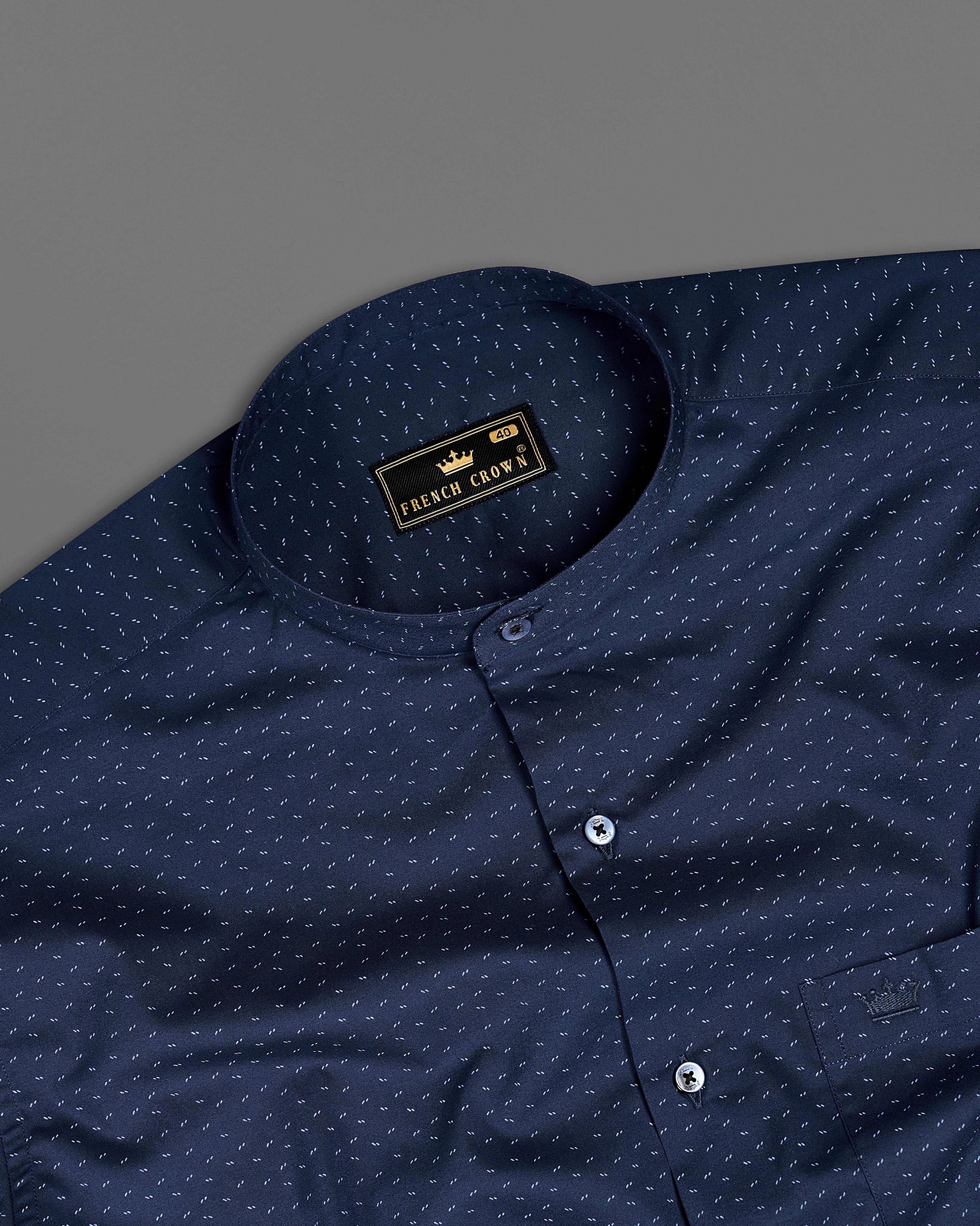 Ebony Navy Blue Printed Premium Cotton Shirt